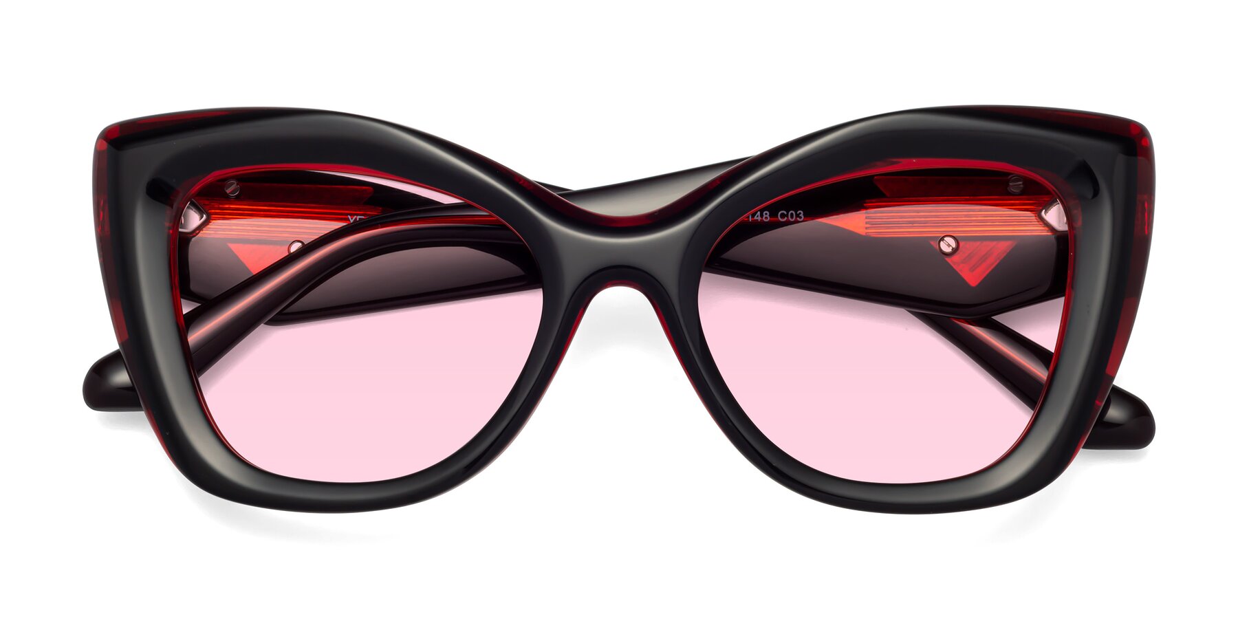 Folded Front of Riffe in Black-Wine with Light Pink Tinted Lenses