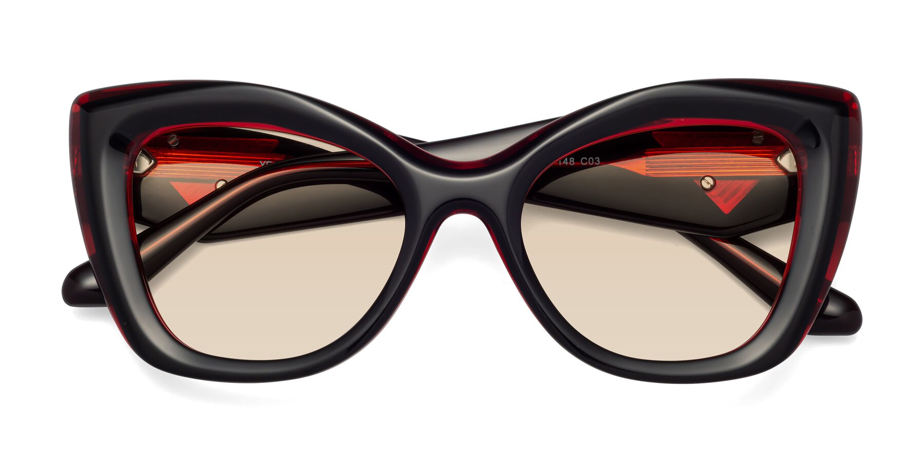 Folded Front of Riffe in Black-Wine with Light Brown Tinted Lenses