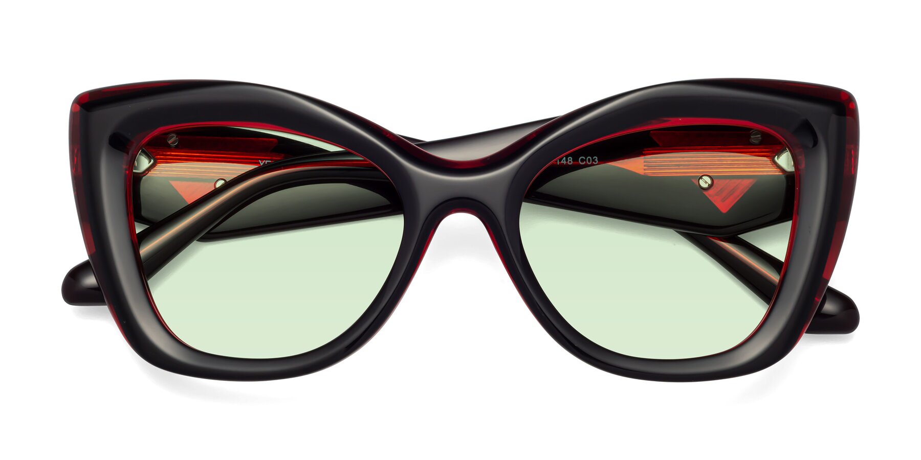 Folded Front of Riffe in Black-Wine with Light Green Tinted Lenses