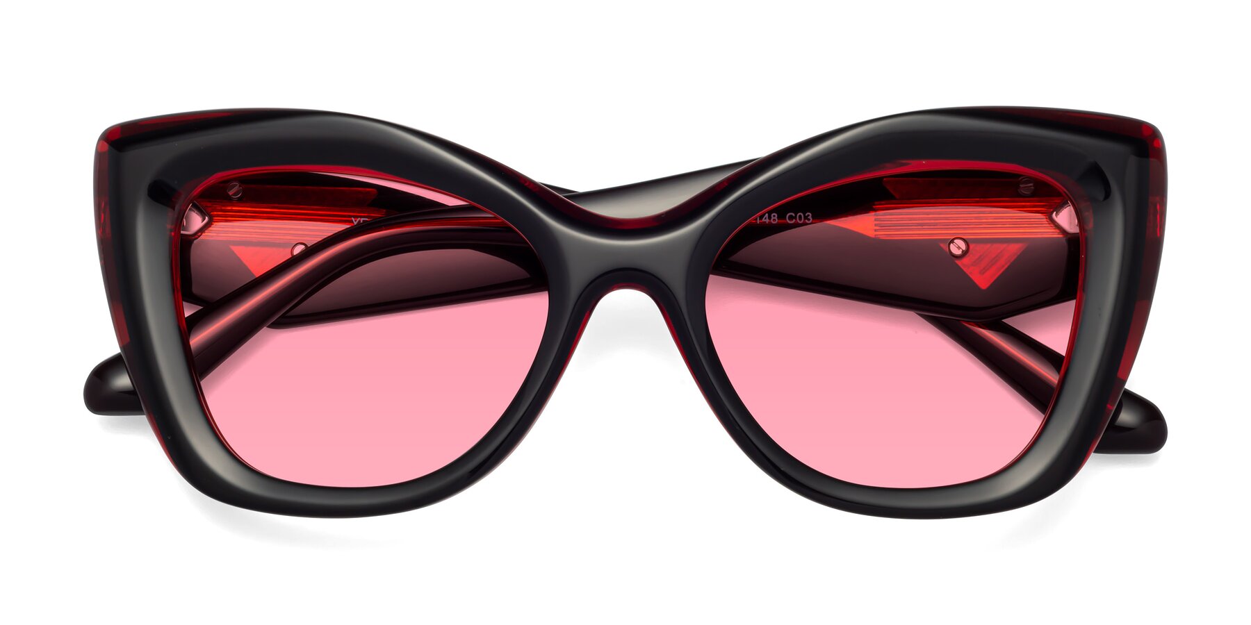 Folded Front of Riffe in Black-Wine with Pink Tinted Lenses