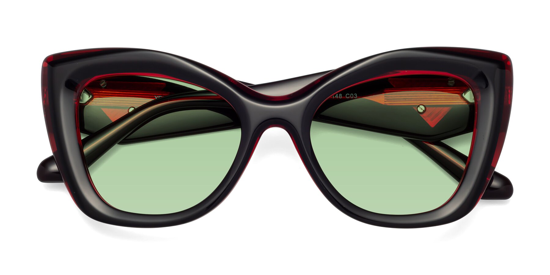 Folded Front of Riffe in Black-Wine with Medium Green Tinted Lenses