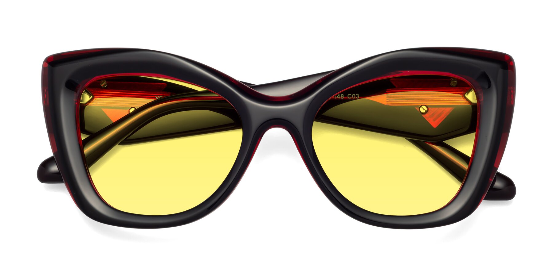 Folded Front of Riffe in Black-Wine with Medium Yellow Tinted Lenses