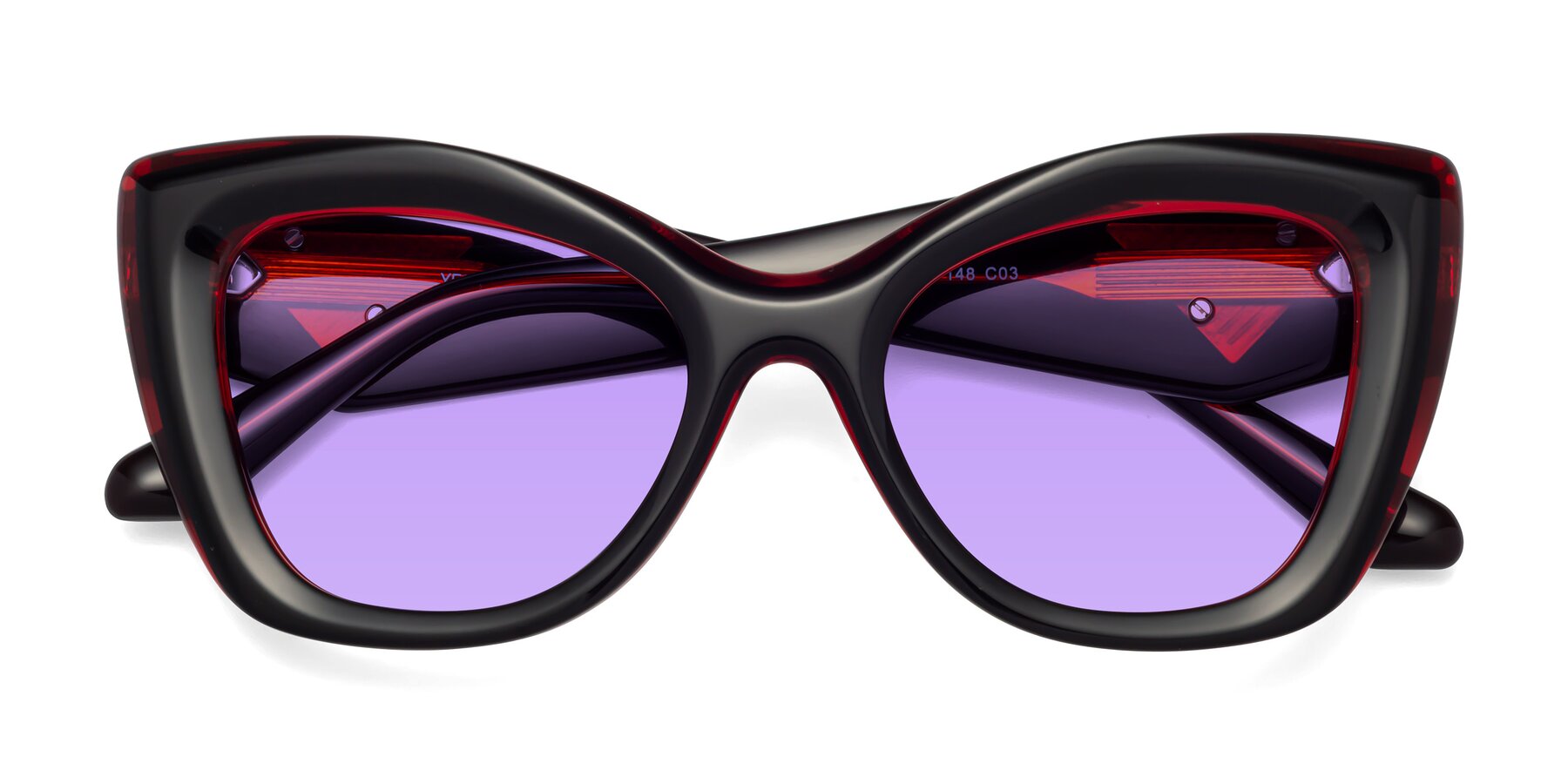 Folded Front of Riffe in Black-Wine with Medium Purple Tinted Lenses