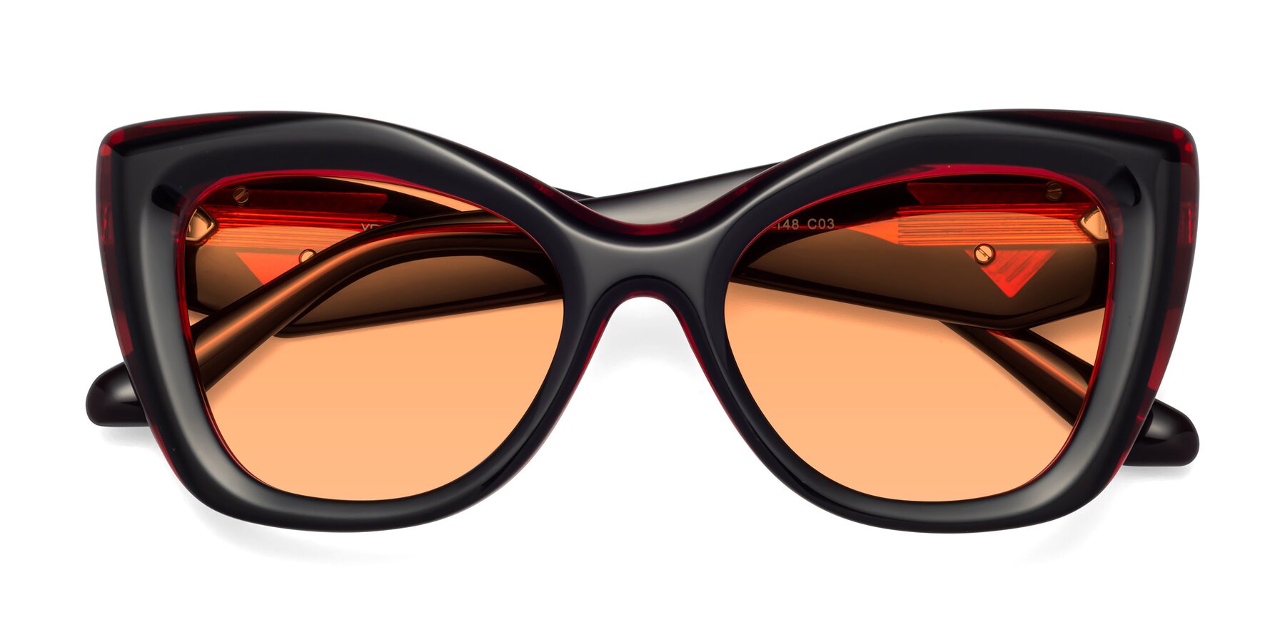 Folded Front of Riffe in Black-Wine with Medium Orange Tinted Lenses