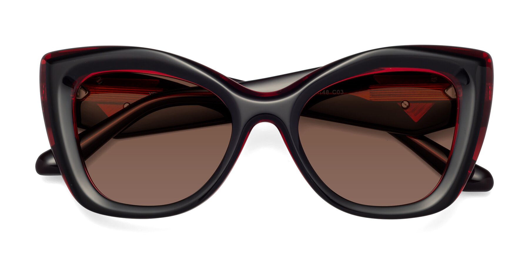 Folded Front of Riffe in Black-Wine with Brown Tinted Lenses