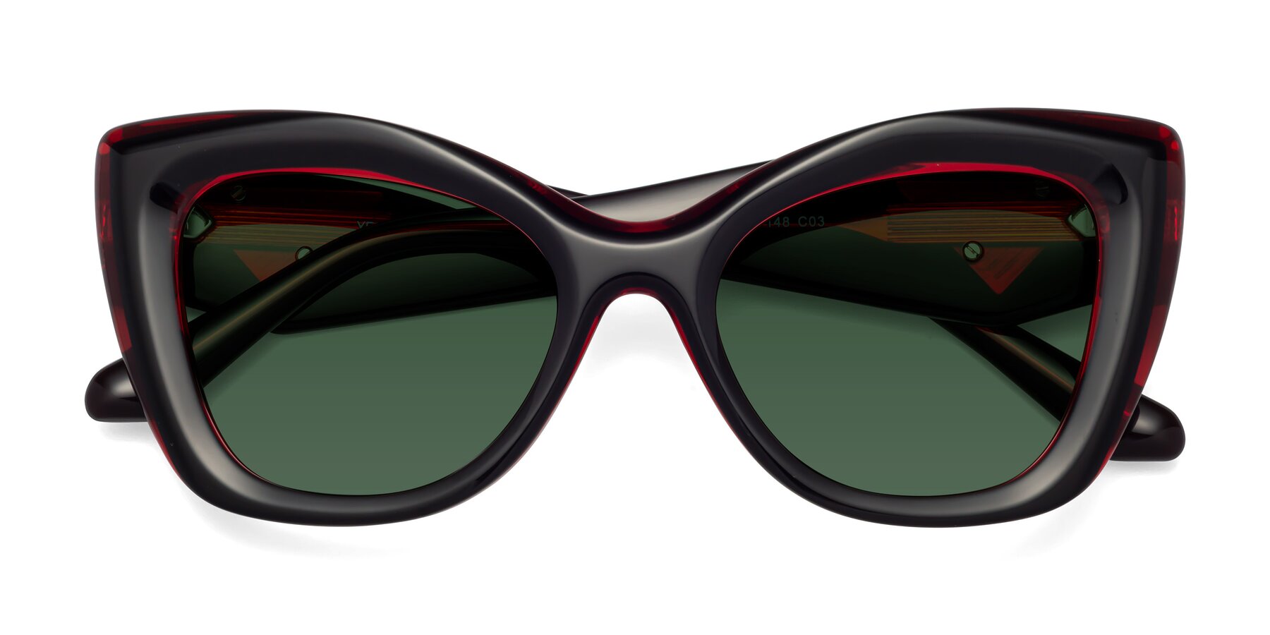 Folded Front of Riffe in Black-Wine with Green Tinted Lenses