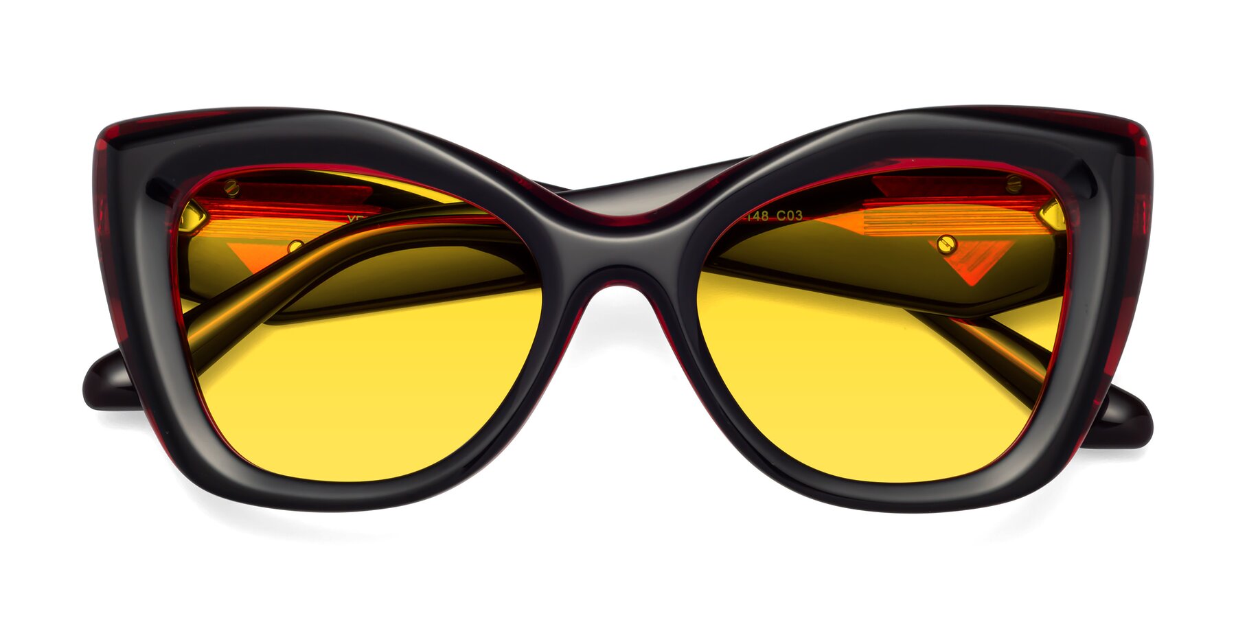 Folded Front of Riffe in Black-Wine with Yellow Tinted Lenses