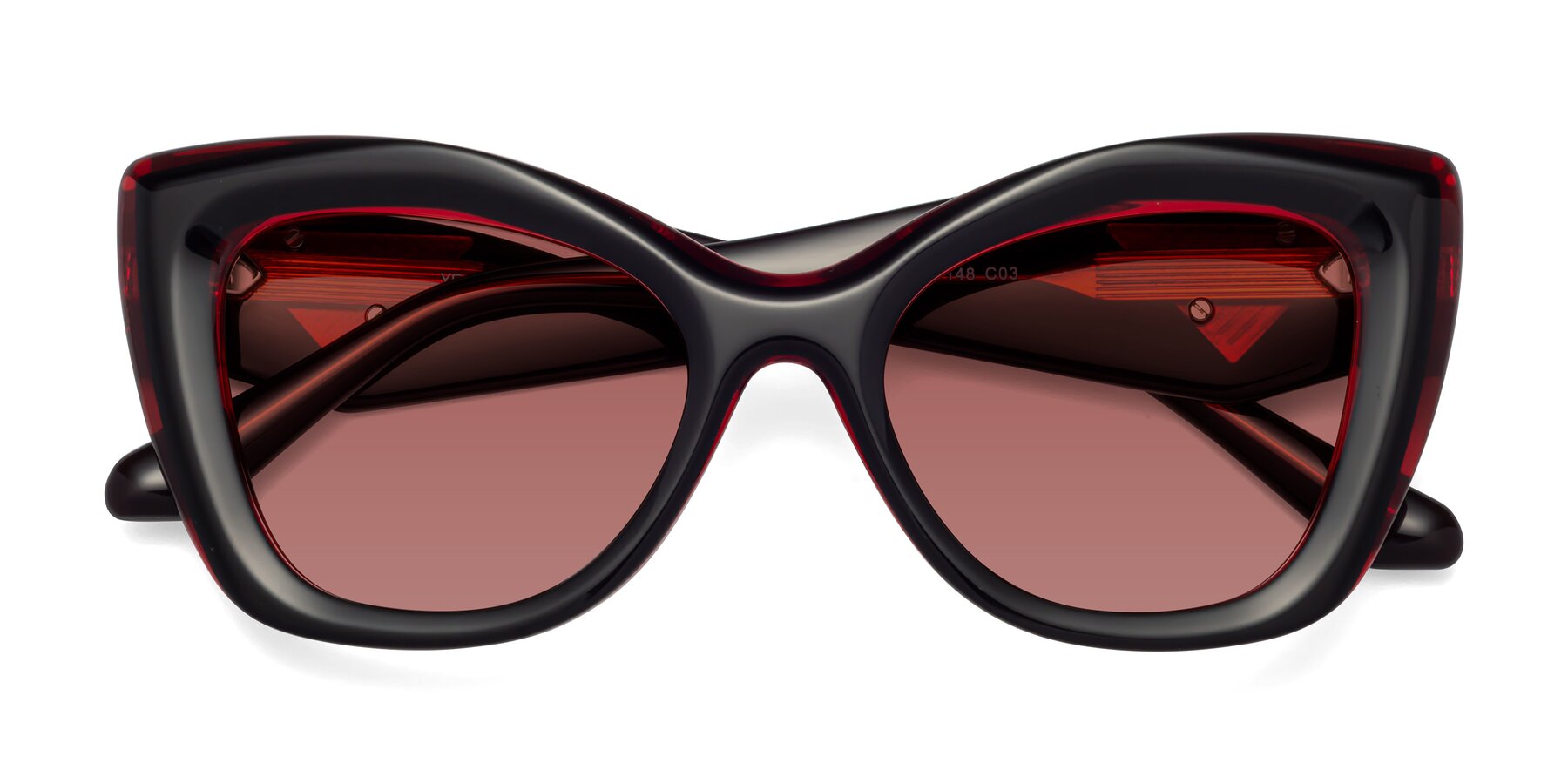 Folded Front of Riffe in Black-Wine with Garnet Tinted Lenses