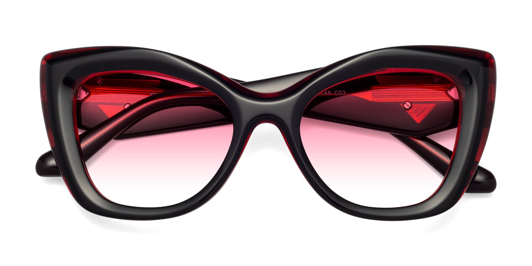 Folded Front of Riffe in Black-Wine with Pink Gradient Lenses