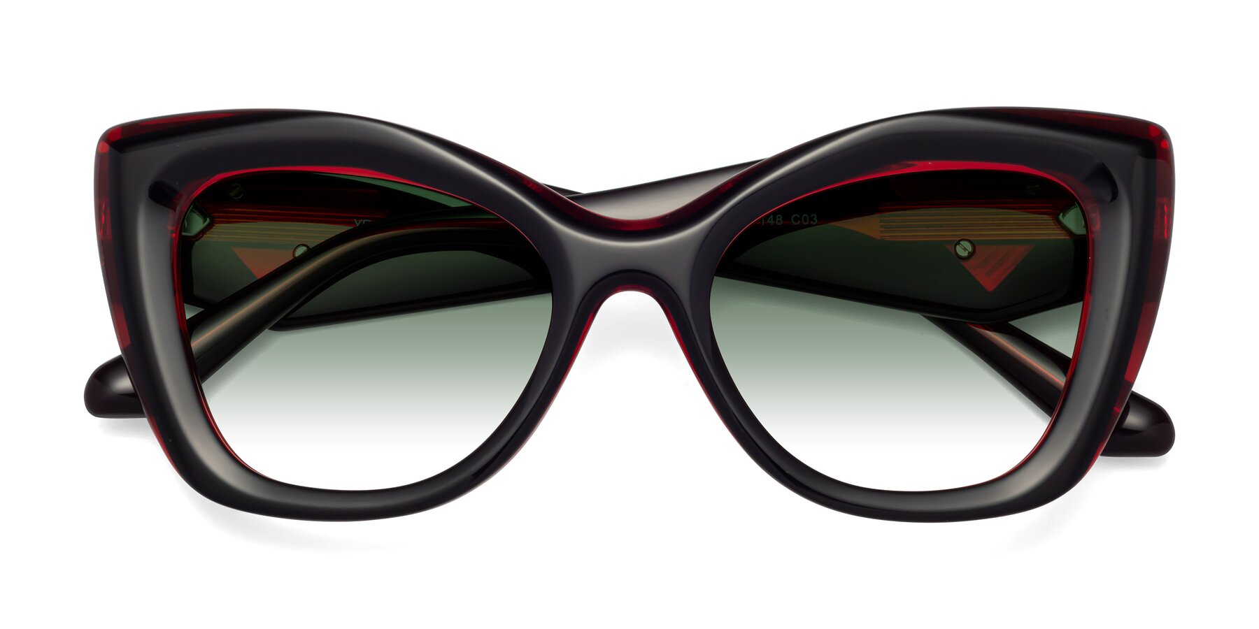 Folded Front of Riffe in Black-Wine with Green Gradient Lenses
