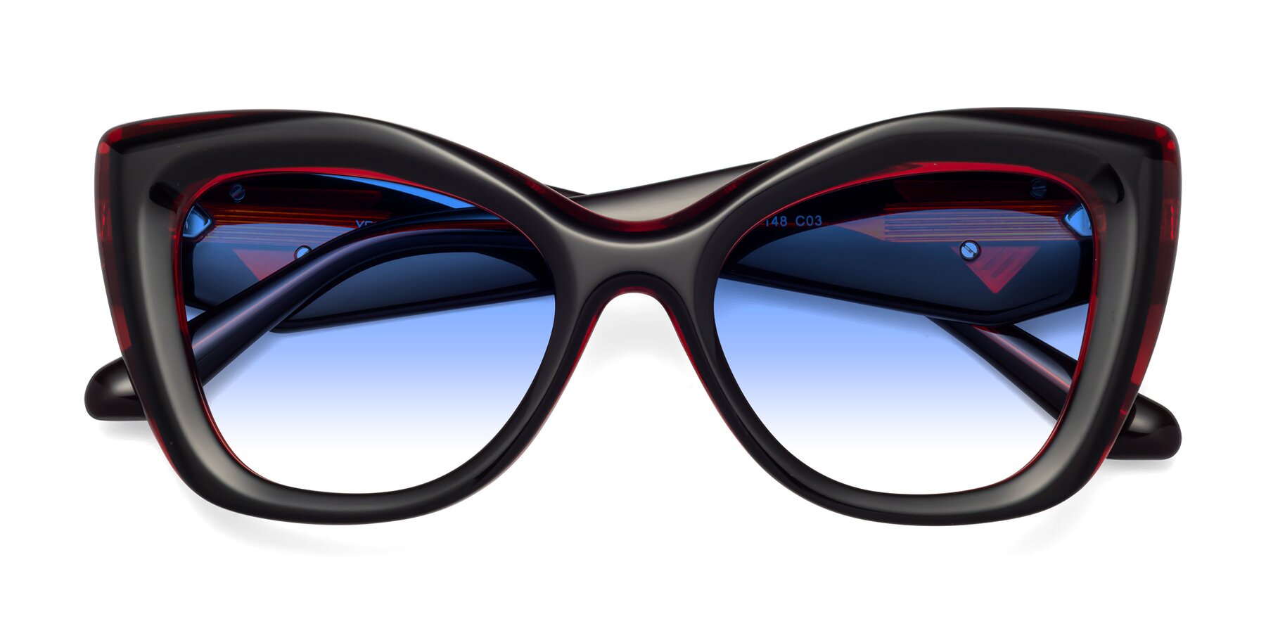 Folded Front of Riffe in Black-Wine with Blue Gradient Lenses
