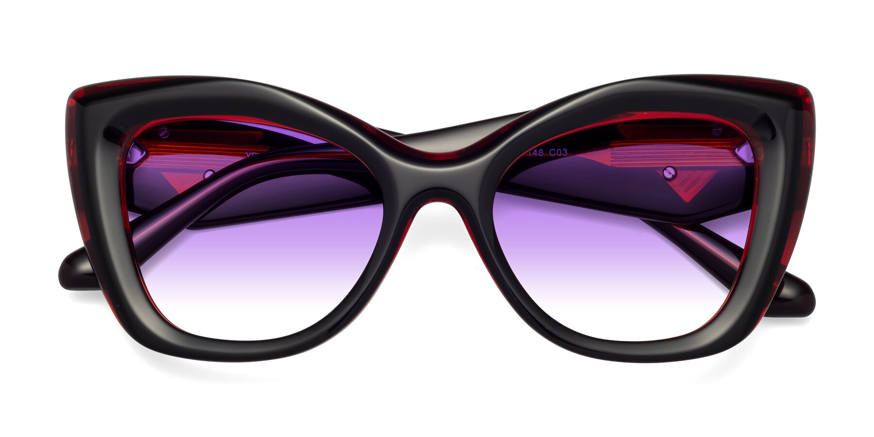 Folded Front of Riffe in Black-Wine with Purple Gradient Lenses