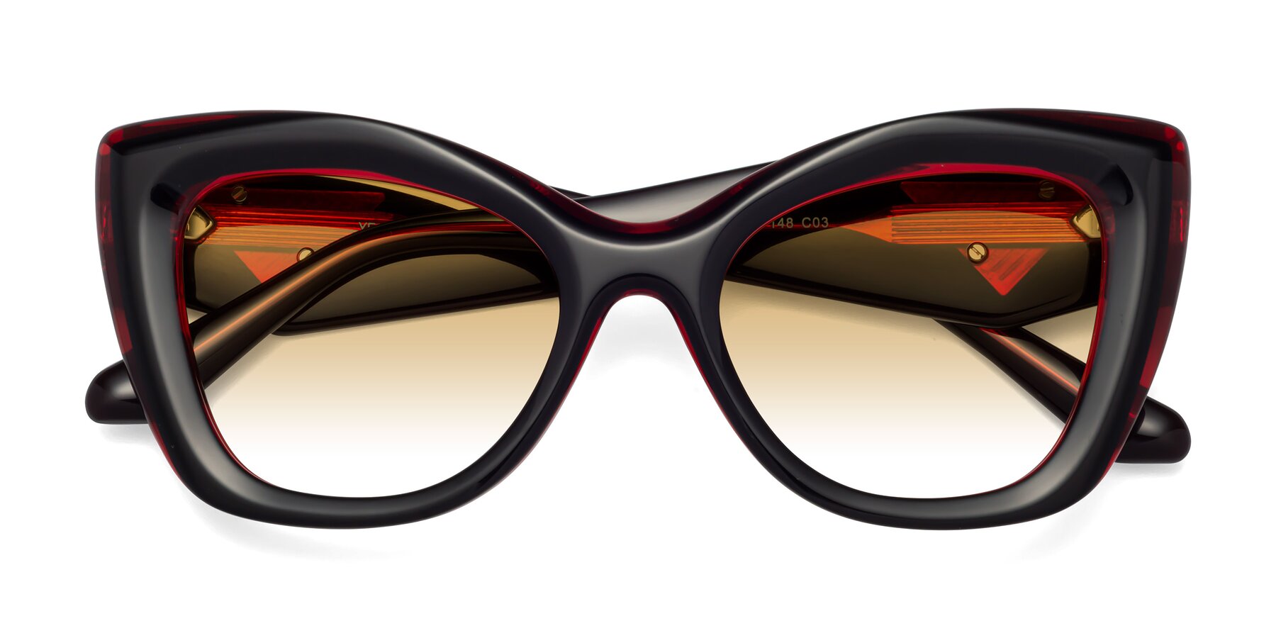 Folded Front of Riffe in Black-Wine with Champagne Gradient Lenses