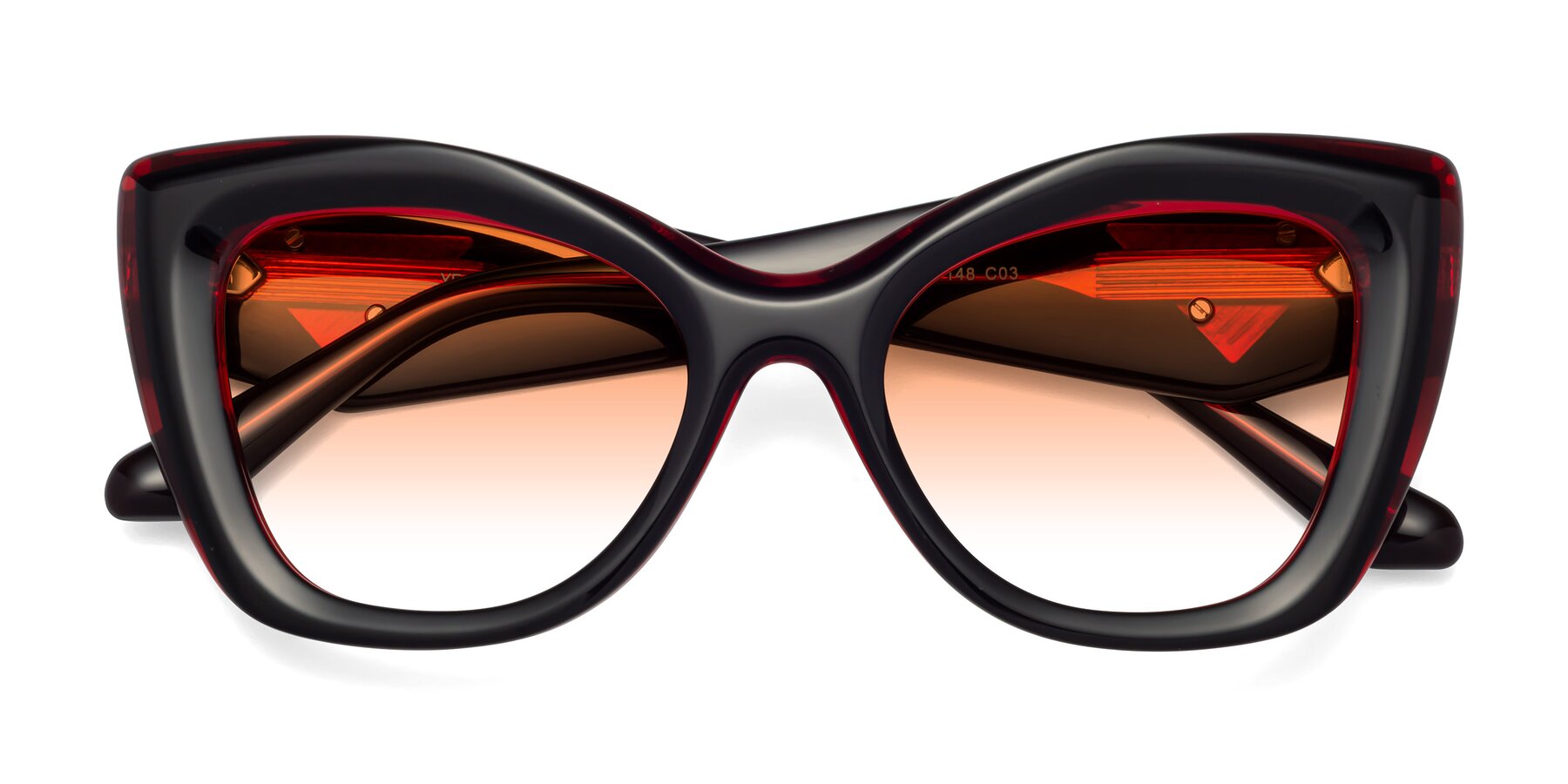 Folded Front of Riffe in Black-Wine with Orange Gradient Lenses