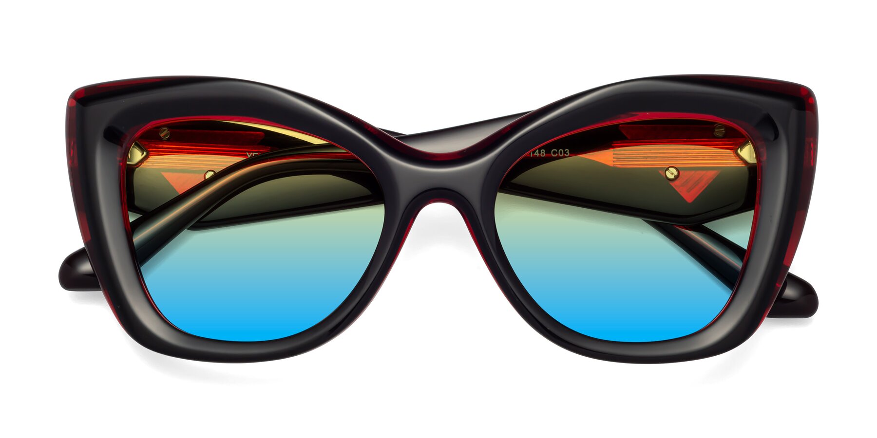 Folded Front of Riffe in Black-Wine with Yellow / Blue Gradient Lenses