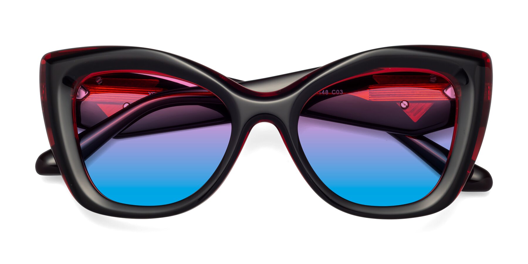 Folded Front of Riffe in Black-Wine with Pink / Blue Gradient Lenses