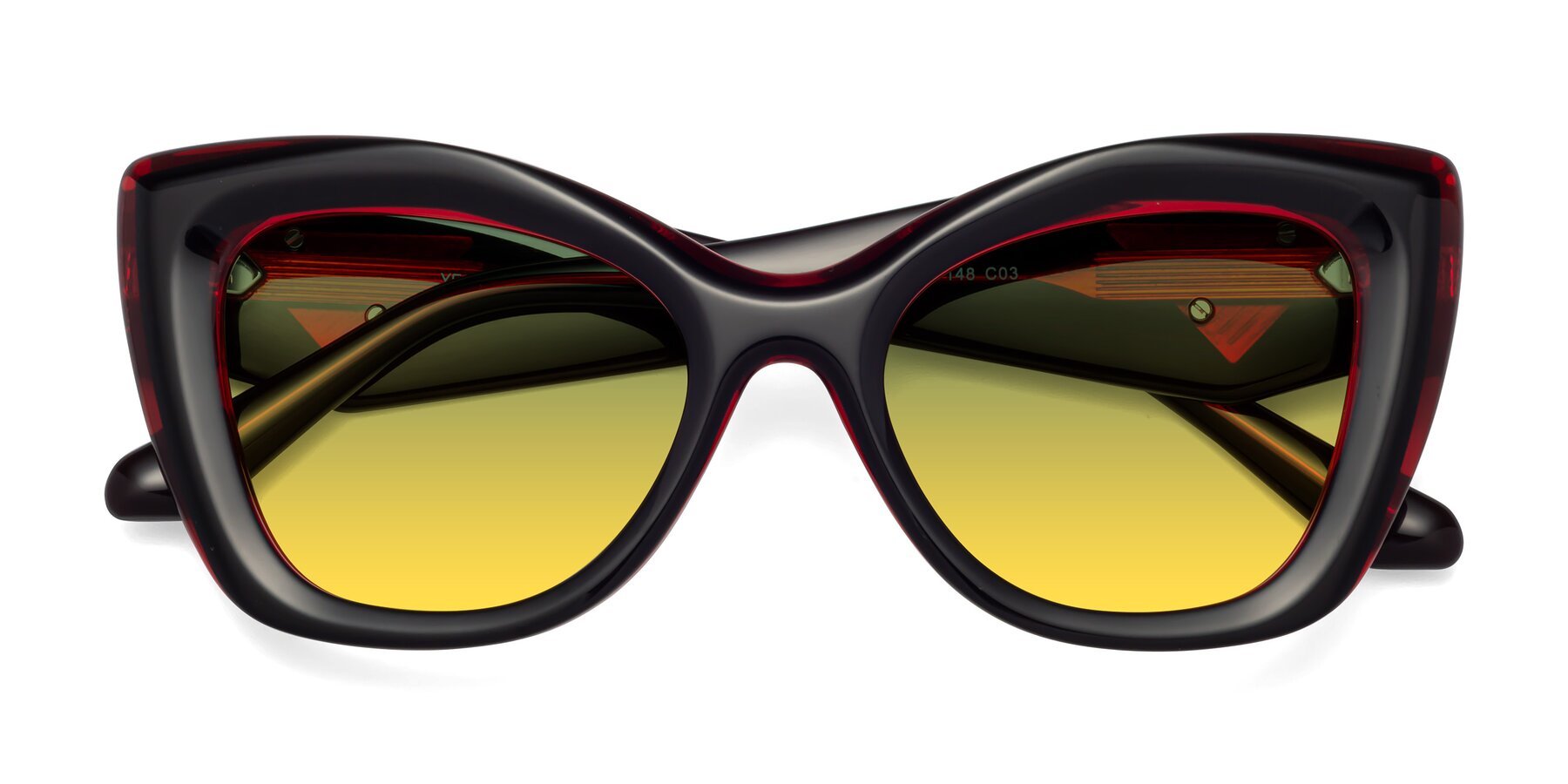 Folded Front of Riffe in Black-Wine with Green / Yellow Gradient Lenses