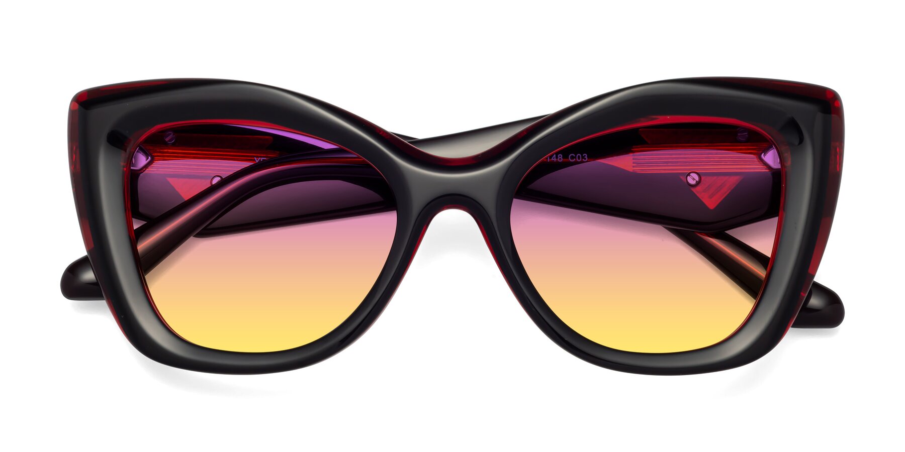 Folded Front of Riffe in Black-Wine with Purple / Yellow Gradient Lenses