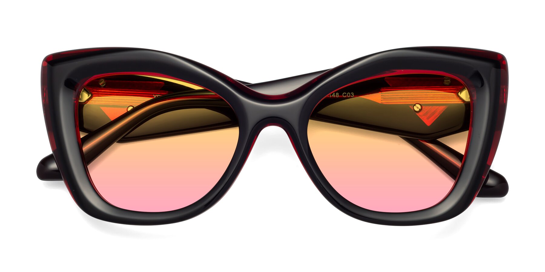 Folded Front of Riffe in Black-Wine with Yellow / Pink Gradient Lenses