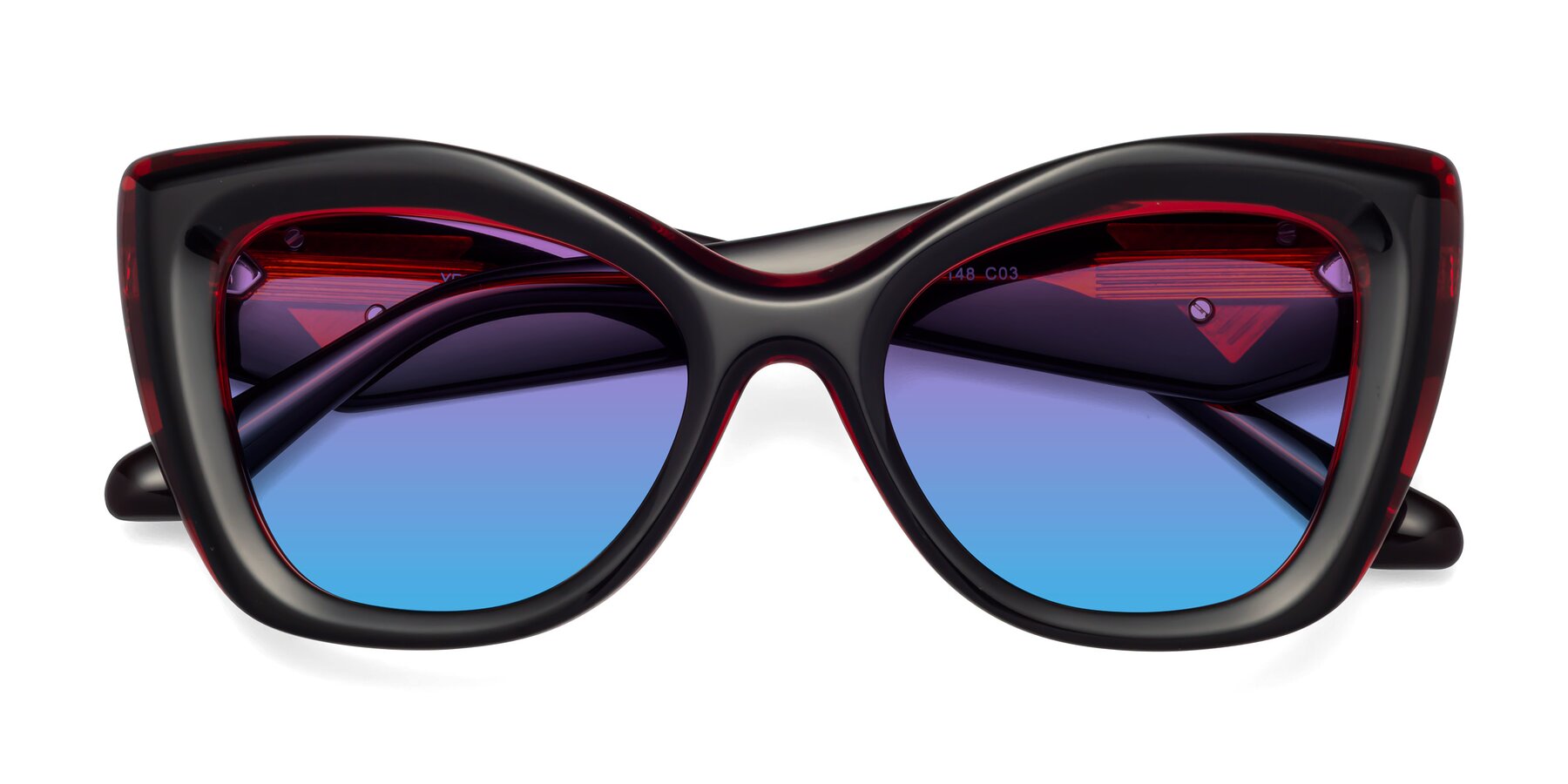 Folded Front of Riffe in Black-Wine with Purple / Blue Gradient Lenses