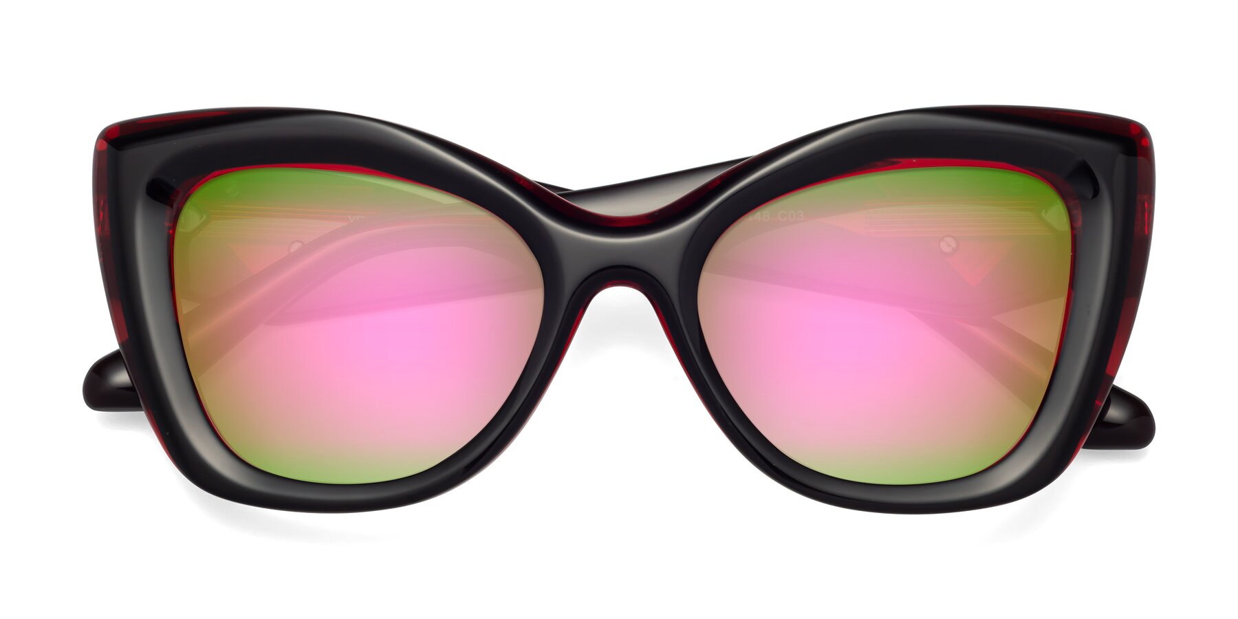 Folded Front of Riffe in Black-Wine with Pink Mirrored Lenses