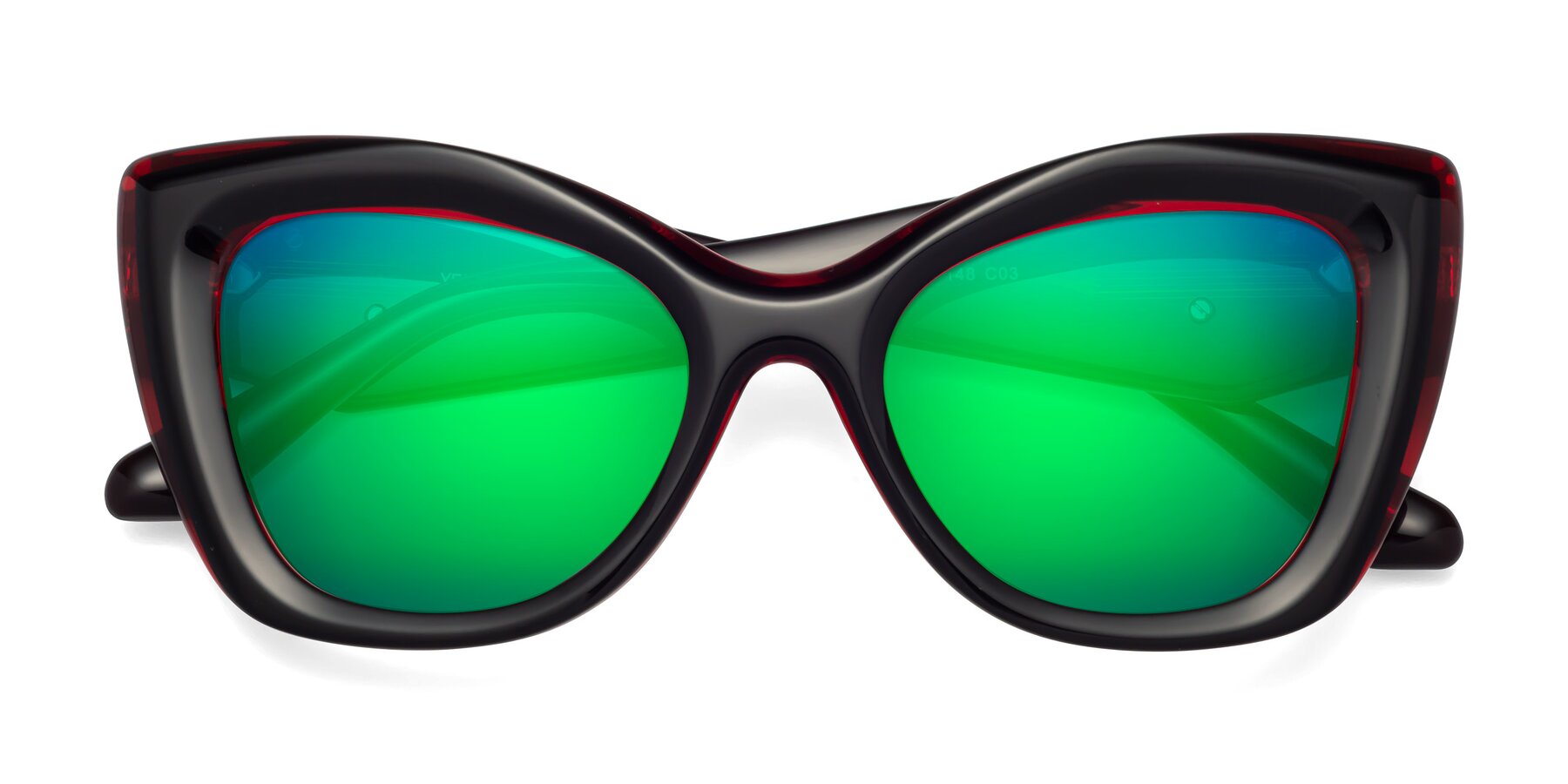Folded Front of Riffe in Black-Wine with Green Mirrored Lenses