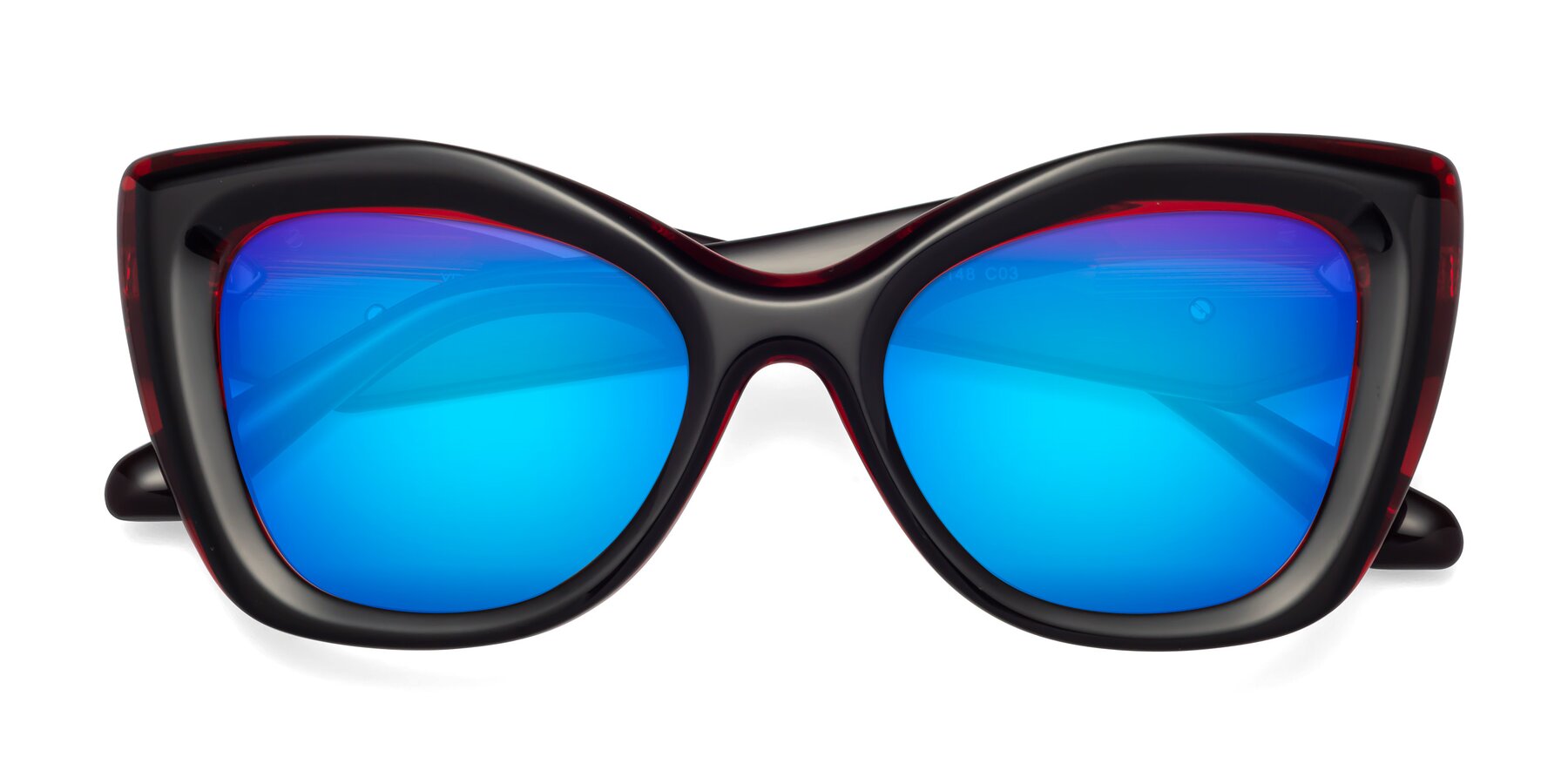 Folded Front of Riffe in Black-Wine with Blue Mirrored Lenses