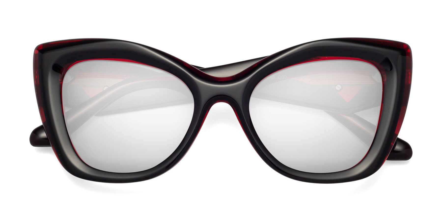 Folded Front of Riffe in Black-Wine with Silver Mirrored Lenses