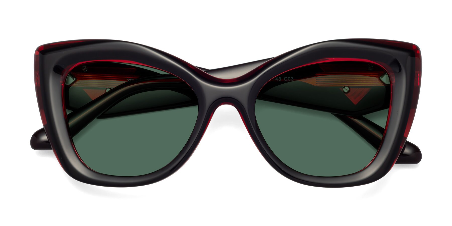 Folded Front of Riffe in Black-Wine with Green Polarized Lenses