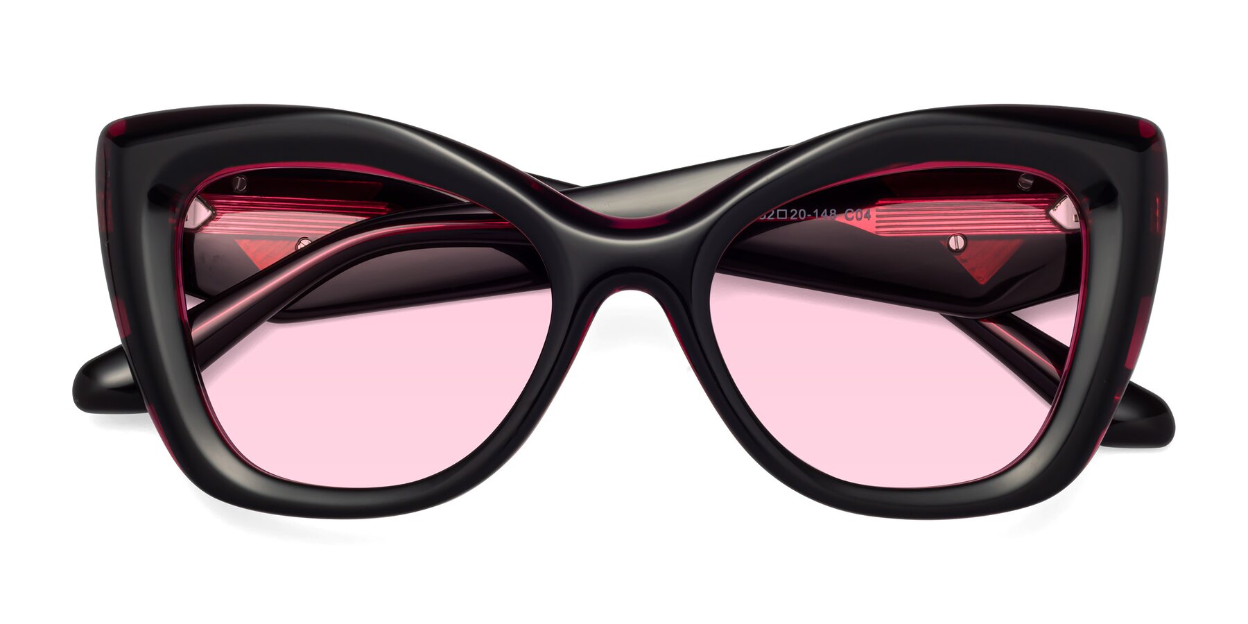 Folded Front of Riffe in Black-Purple with Light Pink Tinted Lenses
