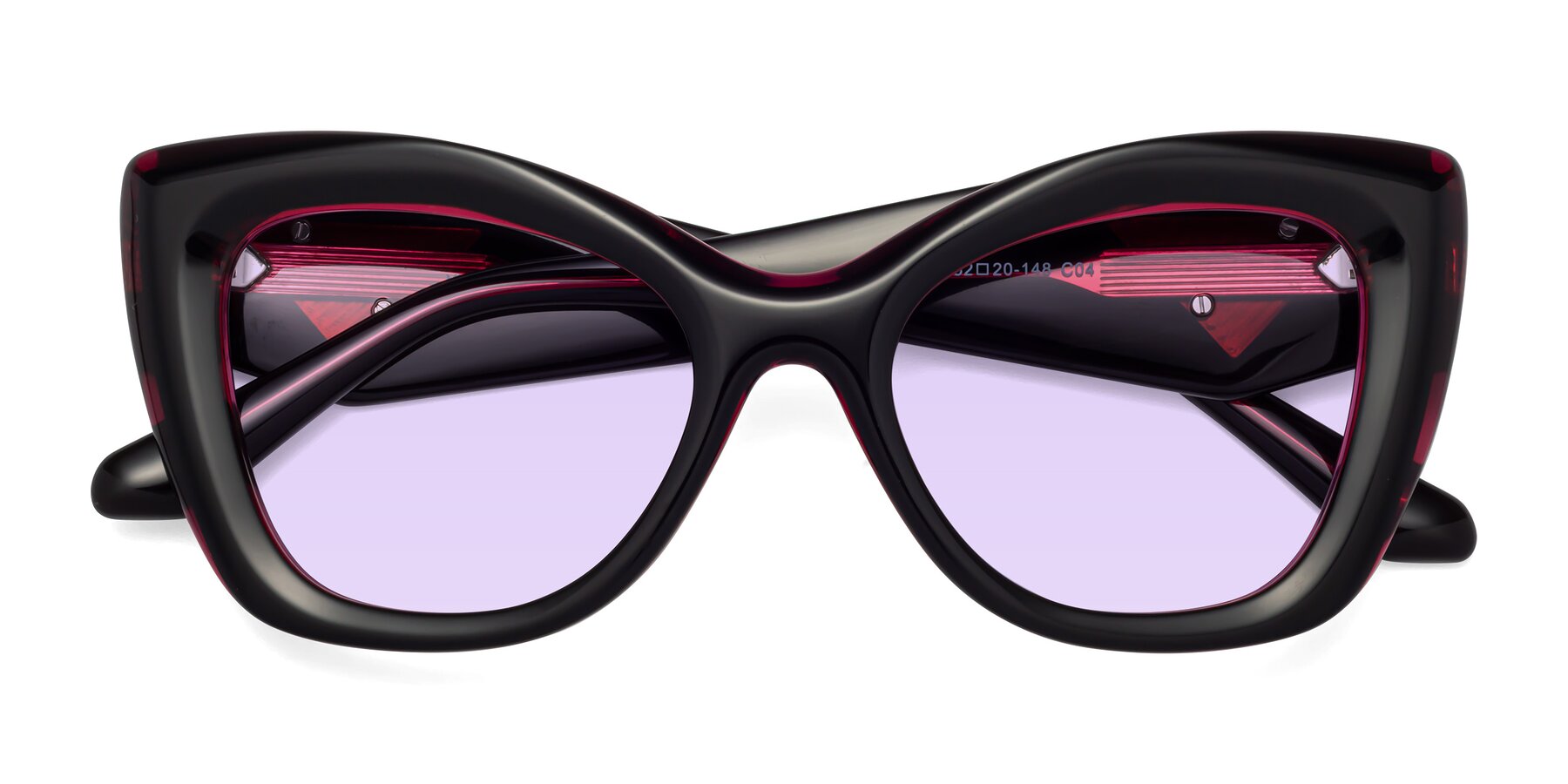 Folded Front of Riffe in Black-Purple with Light Purple Tinted Lenses