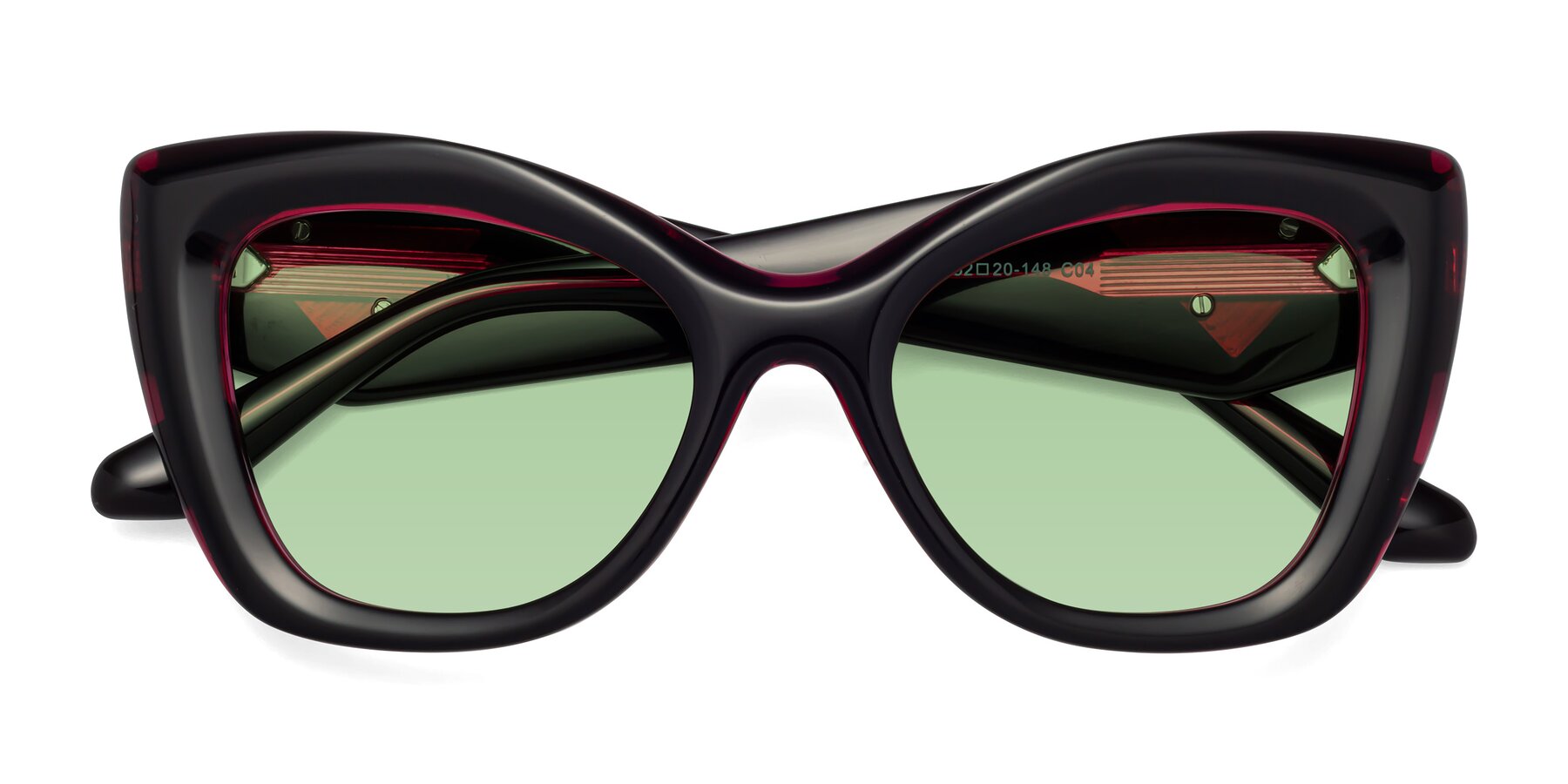 Folded Front of Riffe in Black-Purple with Medium Green Tinted Lenses