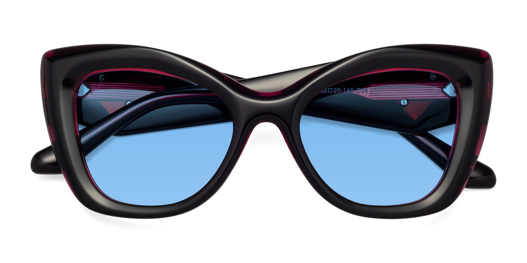 Folded Front of Riffe in Black-Purple with Medium Blue Tinted Lenses