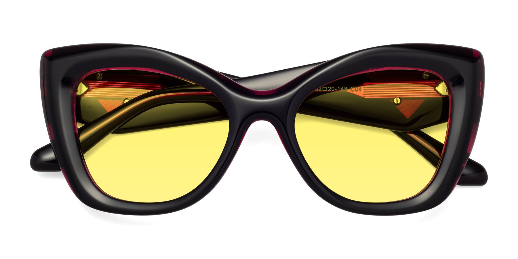 Folded Front of Riffe in Black-Purple with Medium Yellow Tinted Lenses