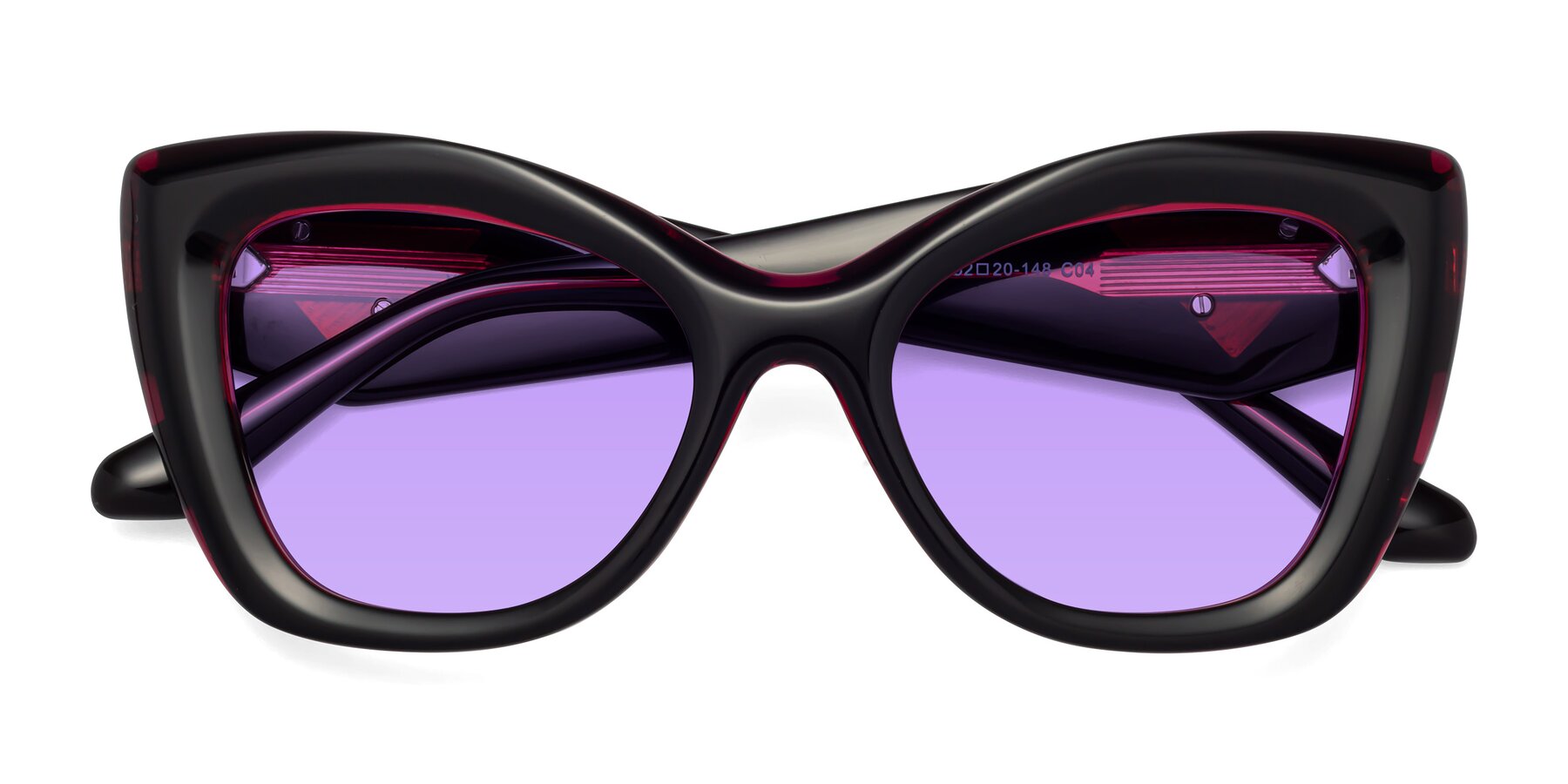 Folded Front of Riffe in Black-Purple with Medium Purple Tinted Lenses