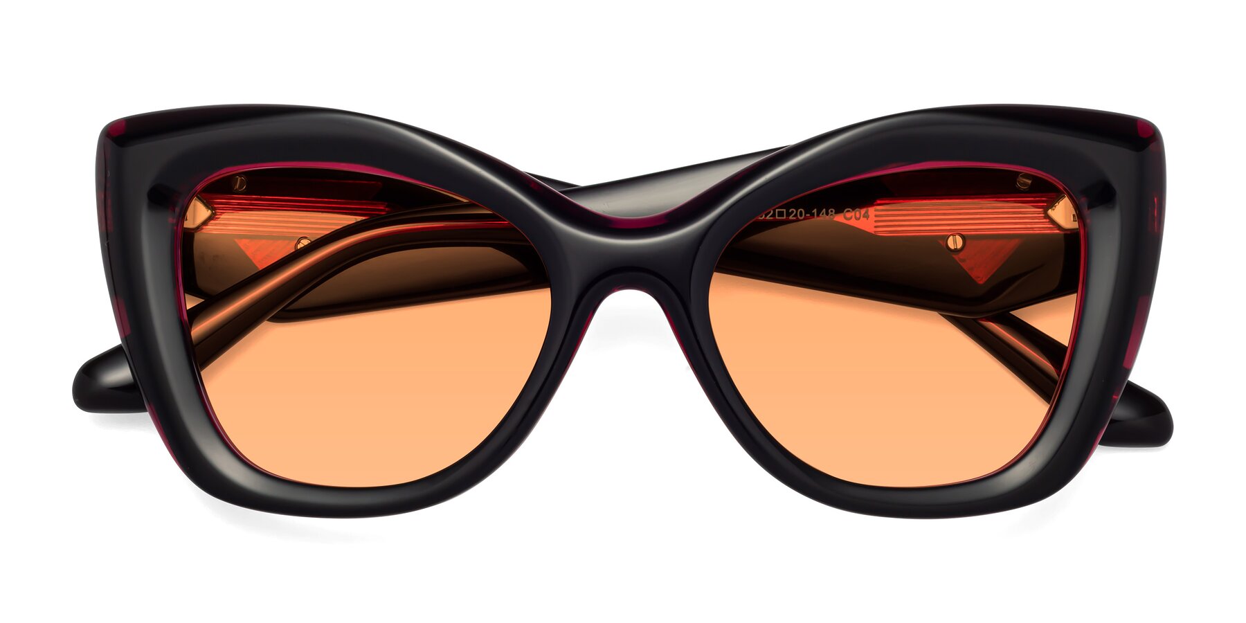 Folded Front of Riffe in Black-Purple with Medium Orange Tinted Lenses