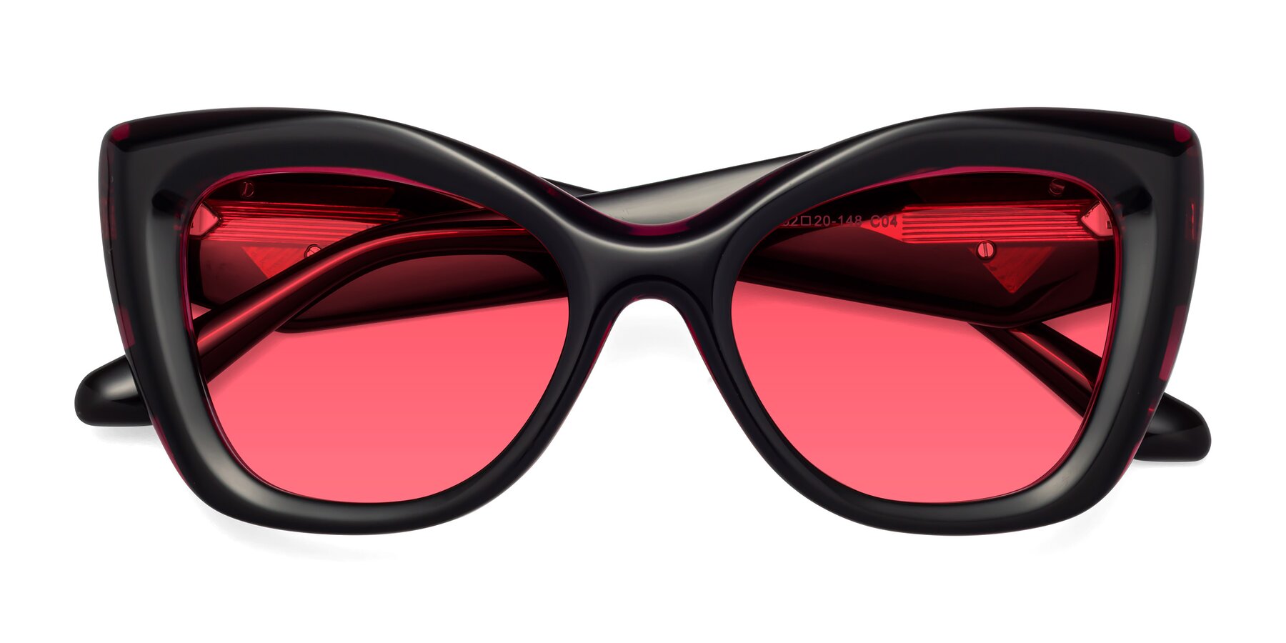 Folded Front of Riffe in Black-Purple with Red Tinted Lenses
