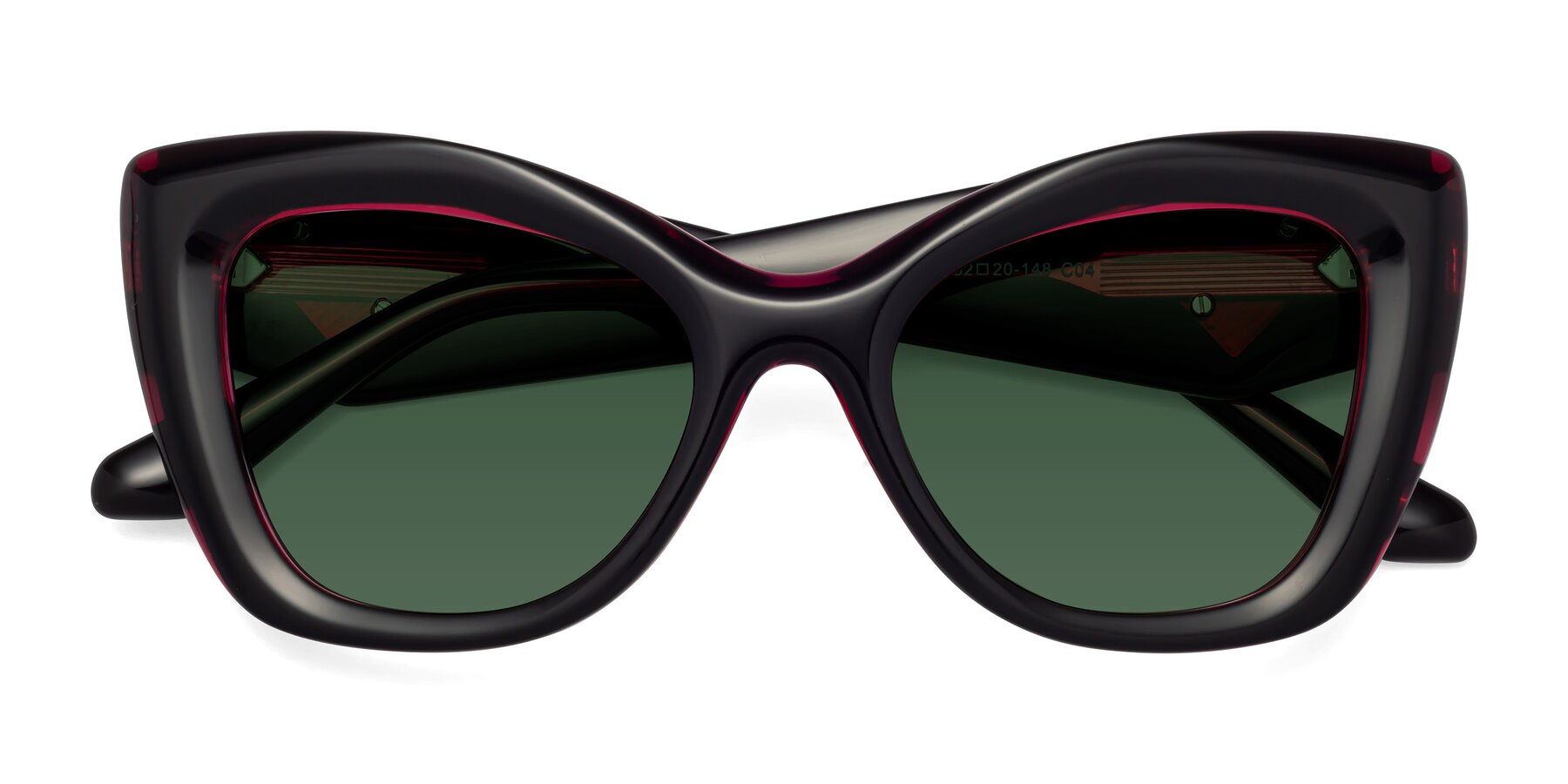 Folded Front of Riffe in Black-Purple with Green Tinted Lenses