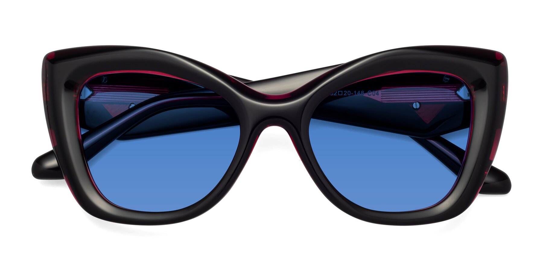 Folded Front of Riffe in Black-Purple with Blue Tinted Lenses