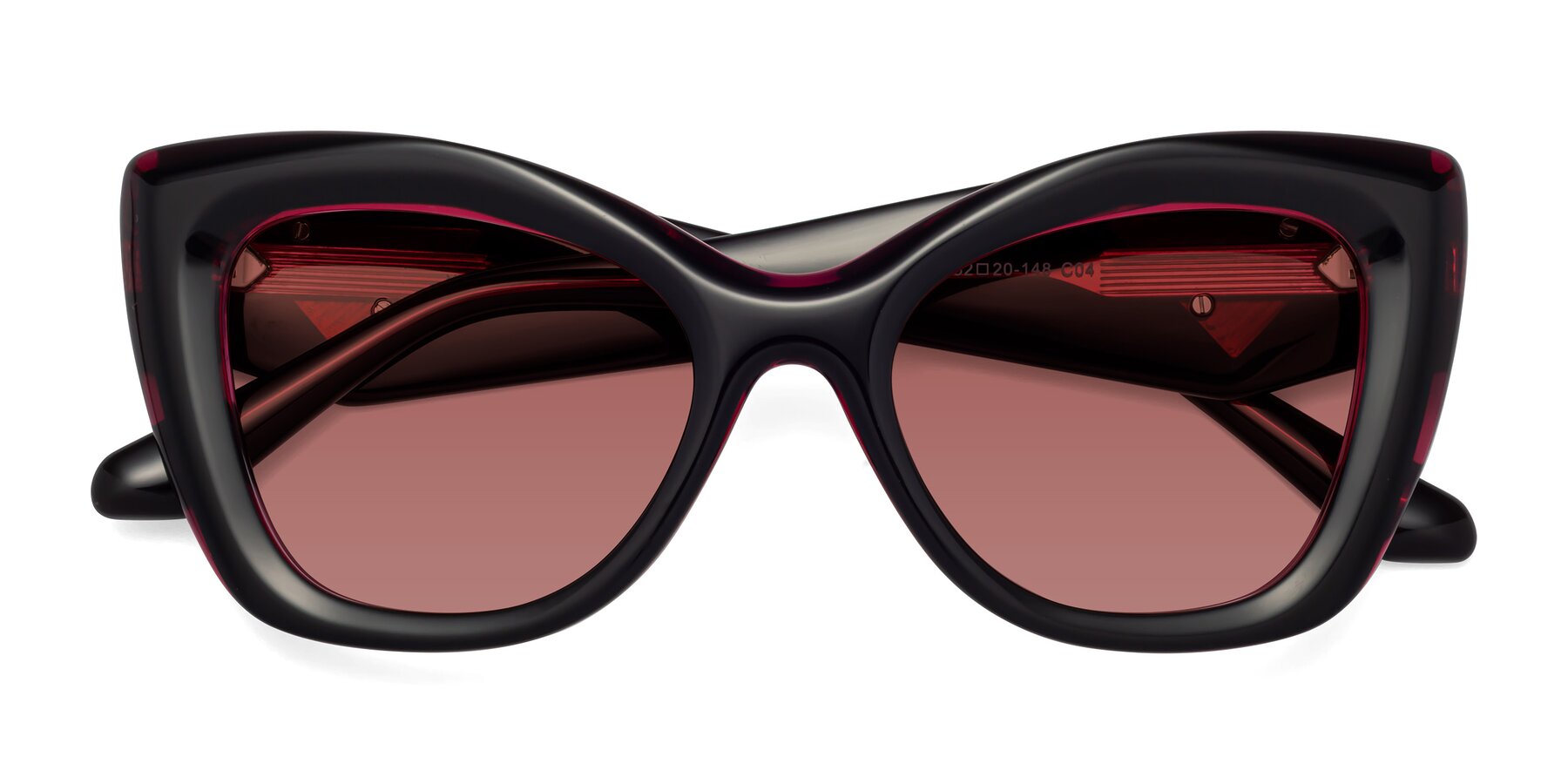 Folded Front of Riffe in Black-Purple with Garnet Tinted Lenses