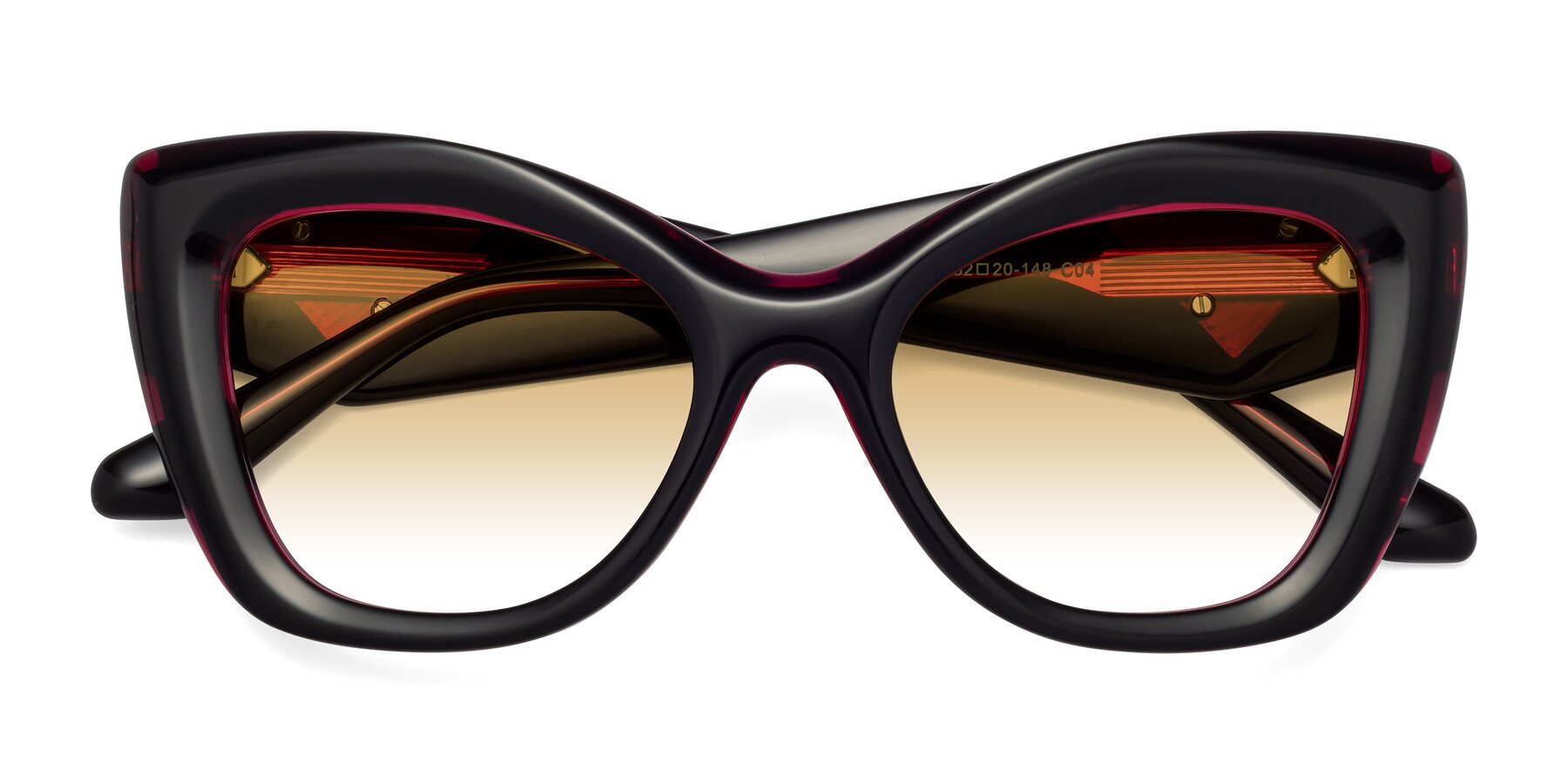 Folded Front of Riffe in Black-Purple with Champagne Gradient Lenses
