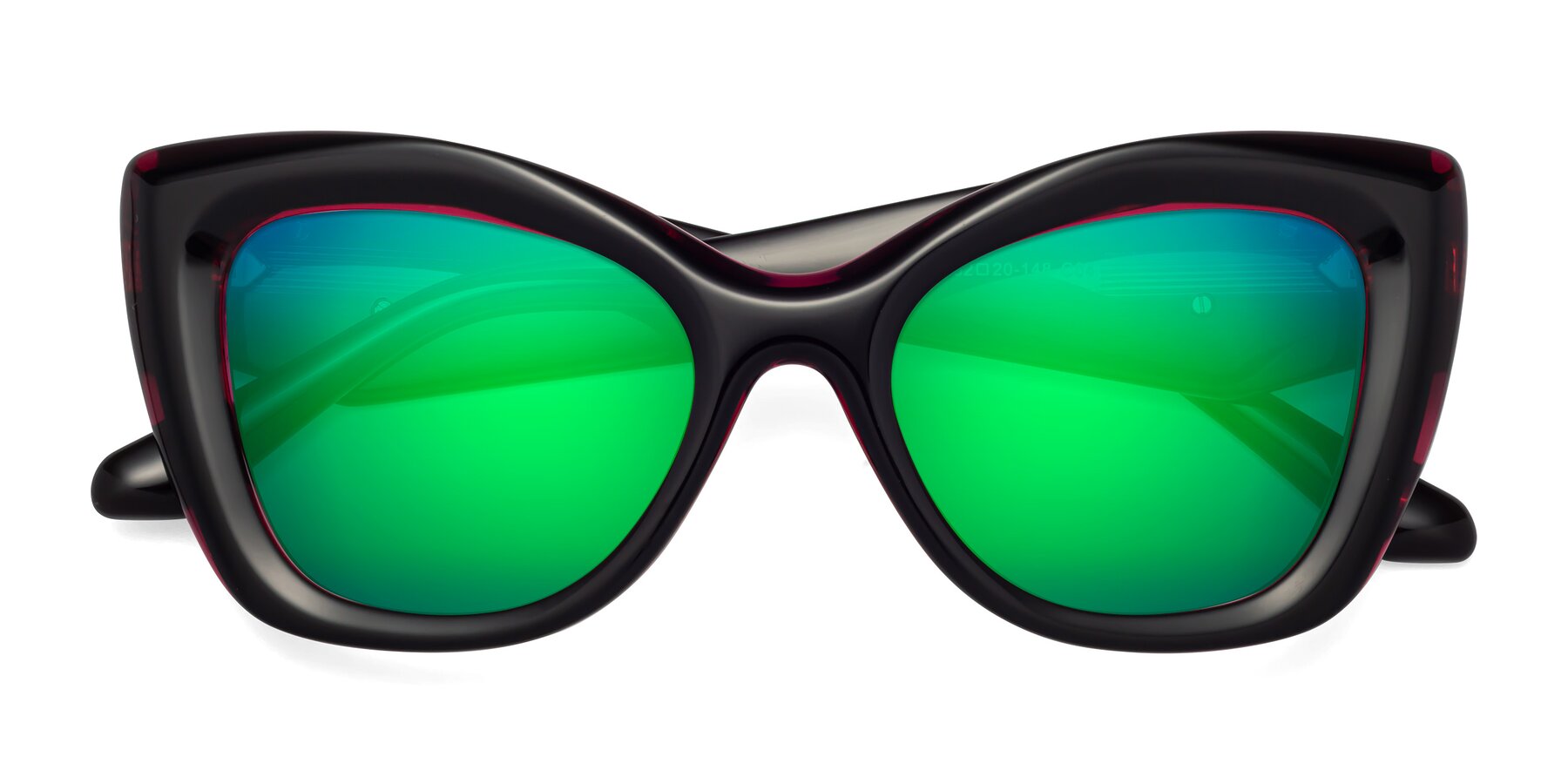 Folded Front of Riffe in Black-Purple with Green Mirrored Lenses