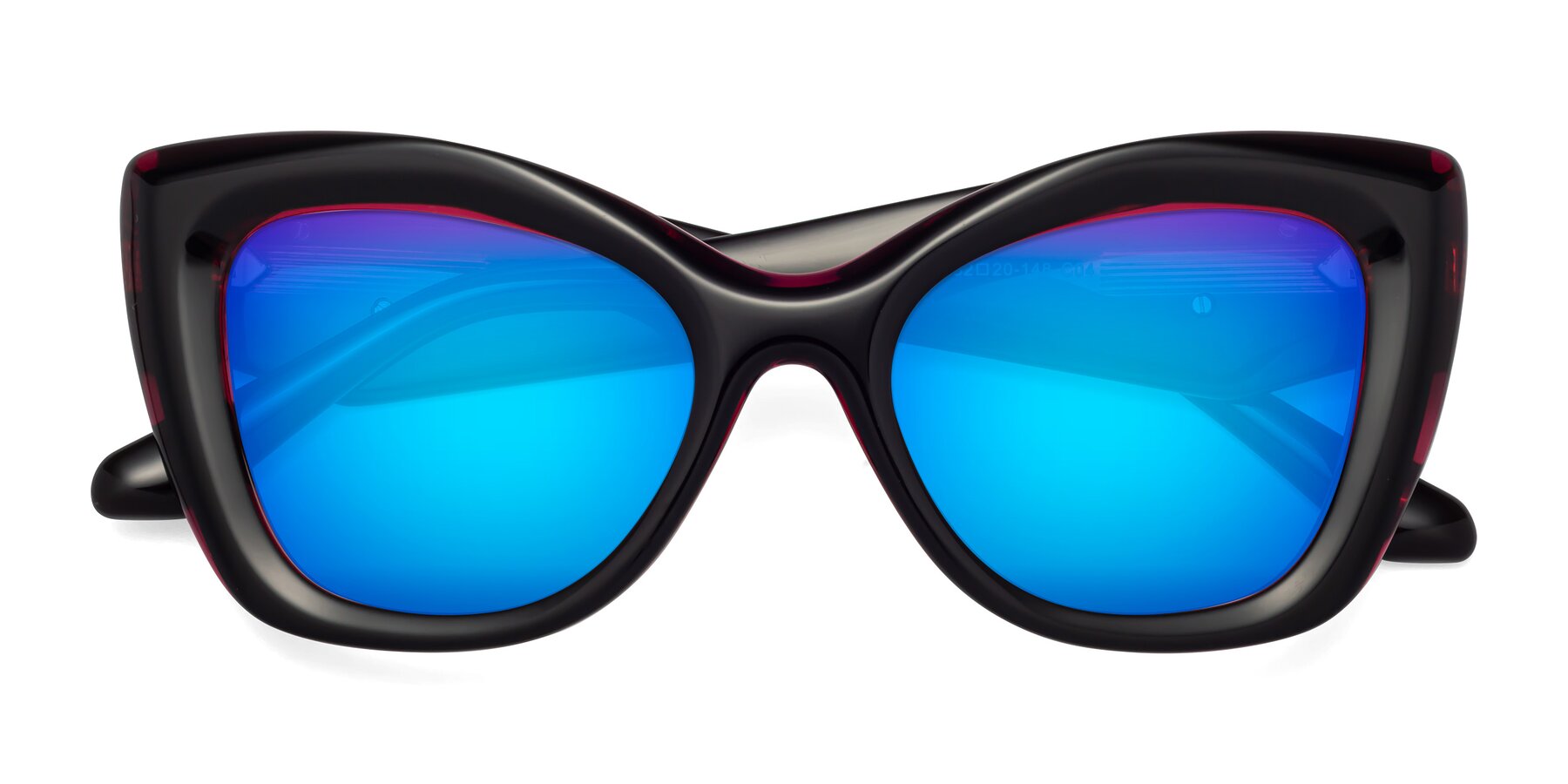 Folded Front of Riffe in Black-Purple with Blue Mirrored Lenses
