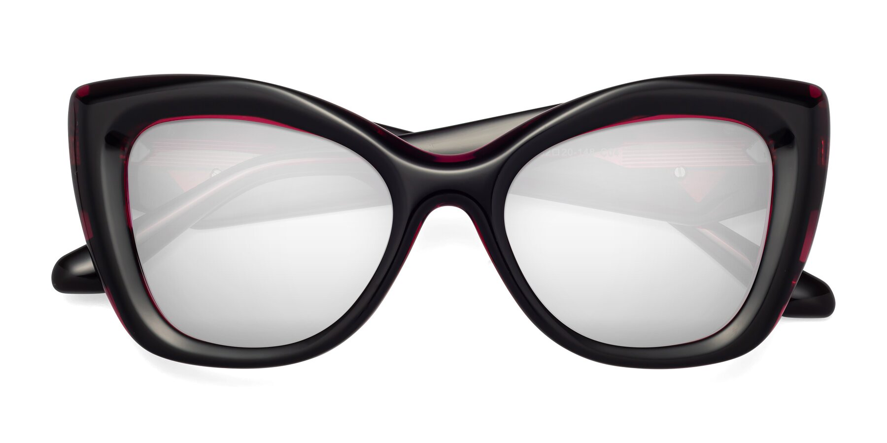 Folded Front of Riffe in Black-Purple with Silver Mirrored Lenses