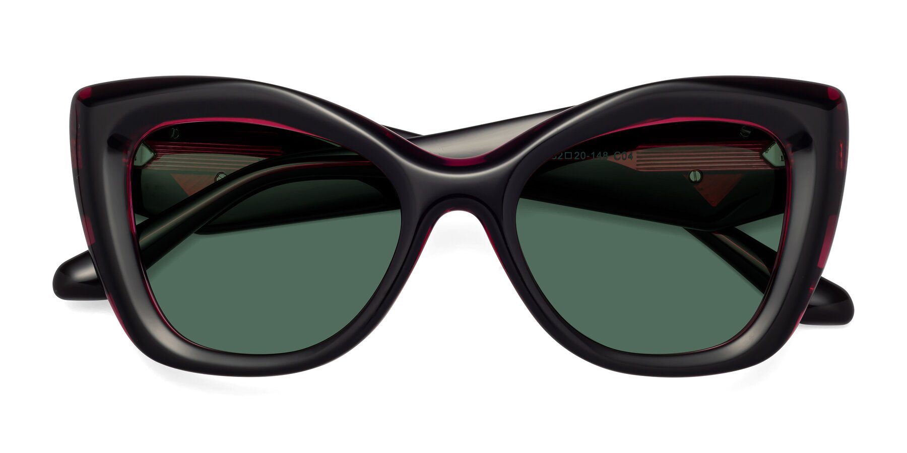 Folded Front of Riffe in Black-Purple with Green Polarized Lenses