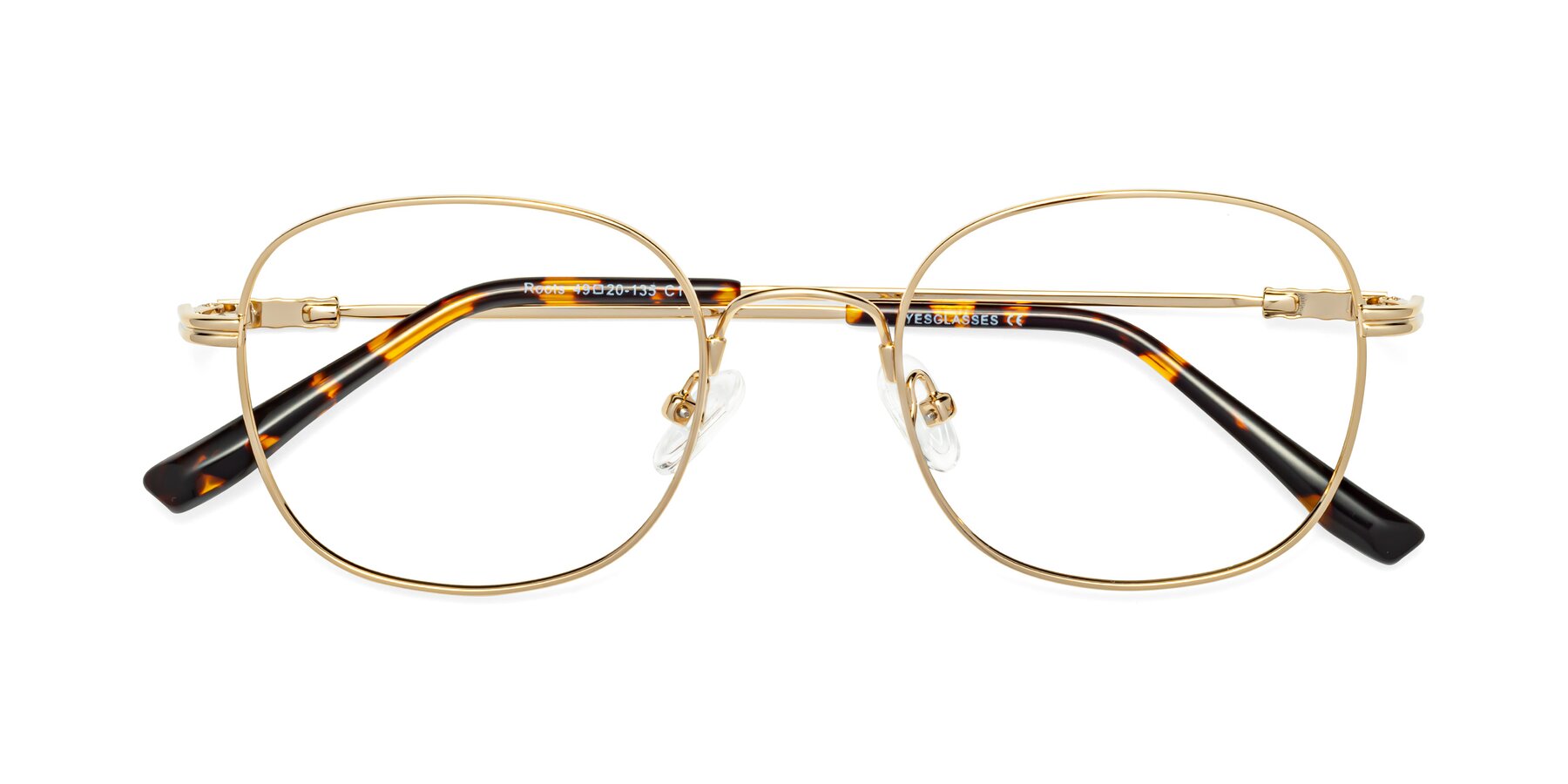 Folded Front of Roots in Gold with Clear Reading Eyeglass Lenses