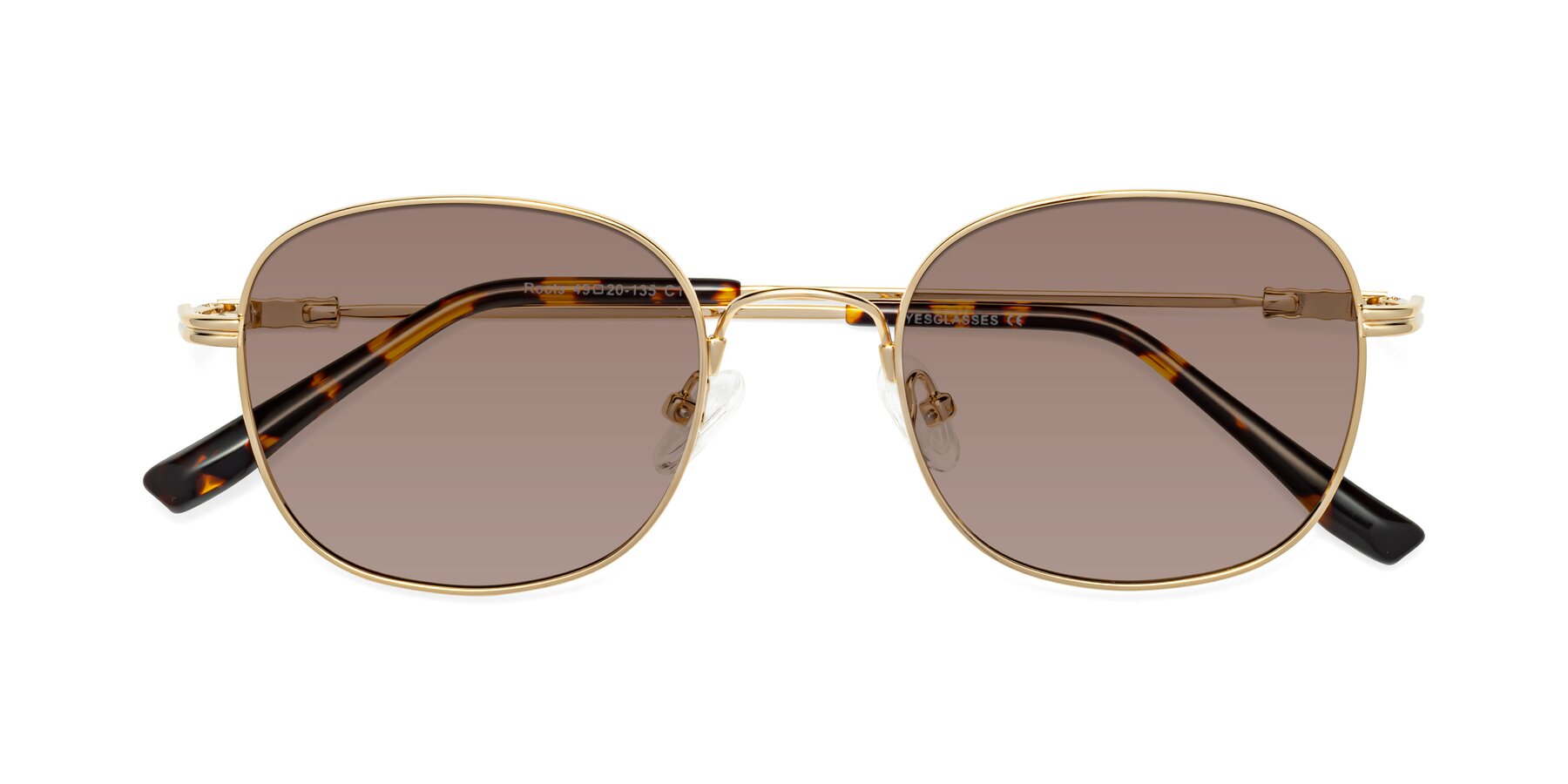 Folded Front of Roots in Gold with Medium Brown Tinted Lenses
