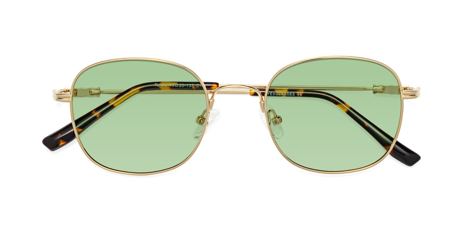 Folded Front of Roots in Gold with Medium Green Tinted Lenses