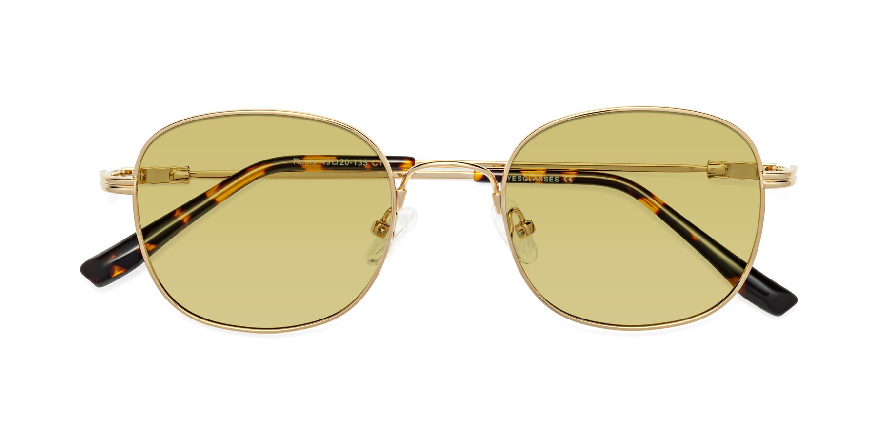 Folded Front of Roots in Gold with Medium Champagne Tinted Lenses