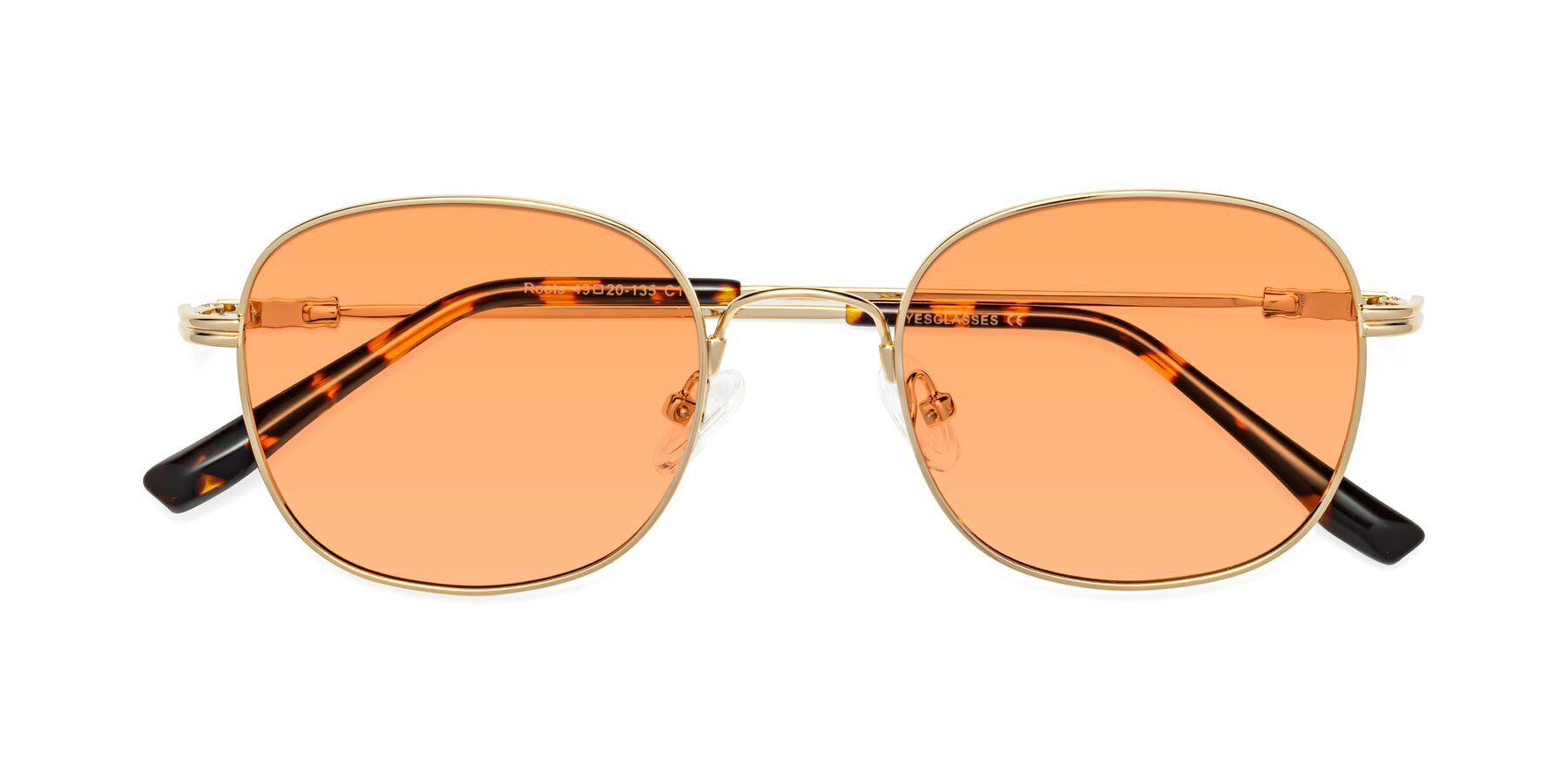 Folded Front of Roots in Gold with Medium Orange Tinted Lenses